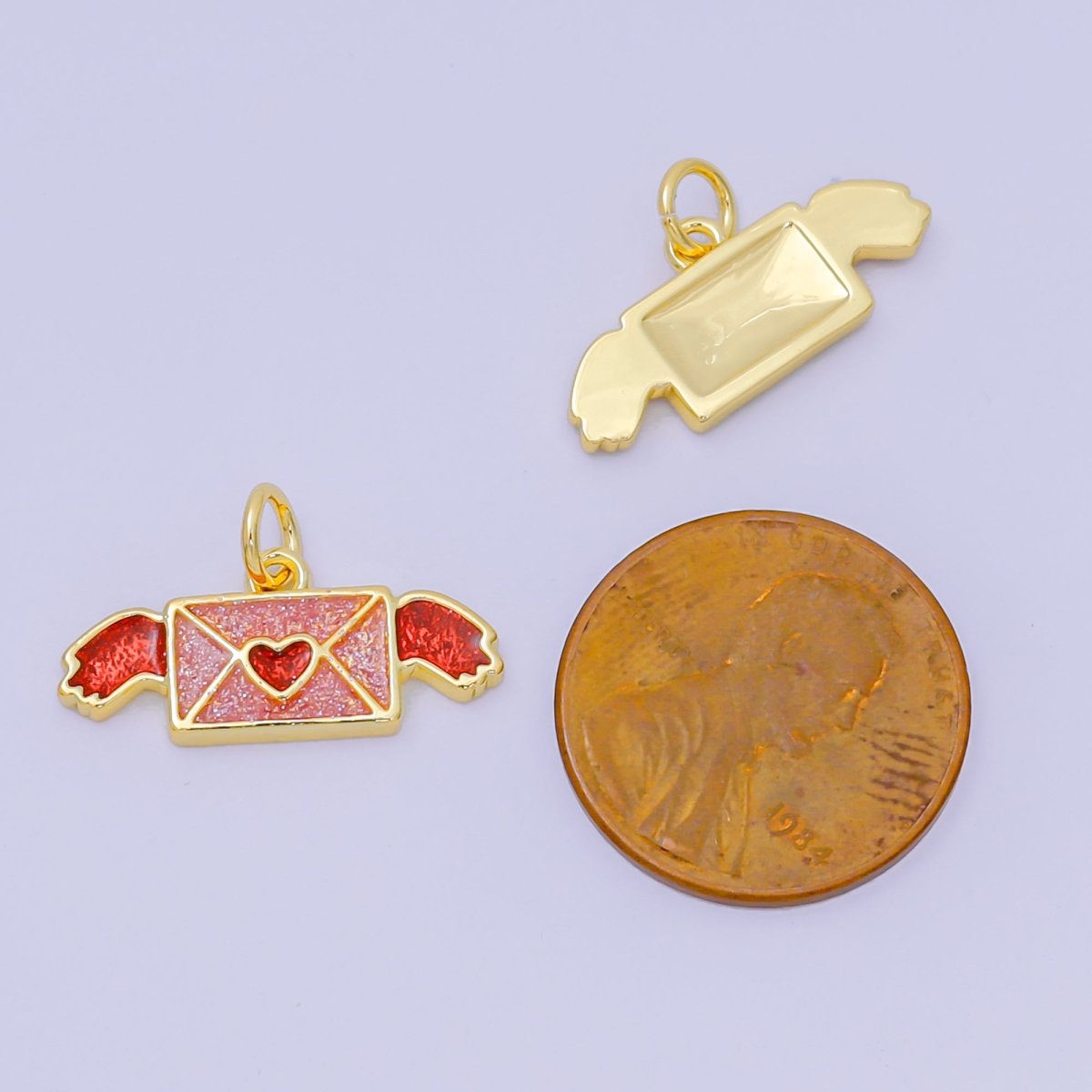 24K Gold Filled 9mm Red Enamel Art Romantic Love - Letter Charm | D - 562 - DLUXCA