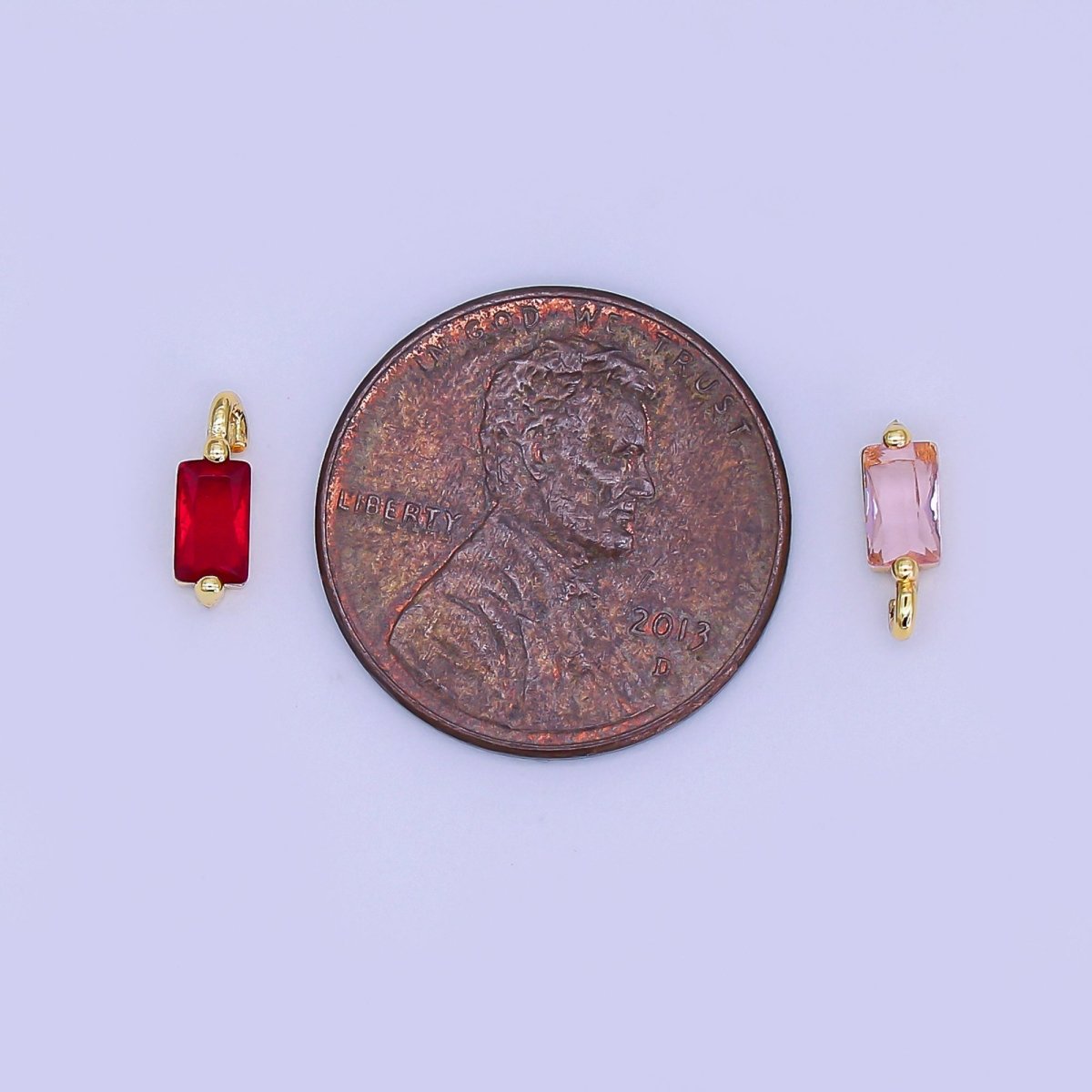 24K Gold Filled 9mm Red, Pink Baguette Mini Charm | E322 - DLUXCA
