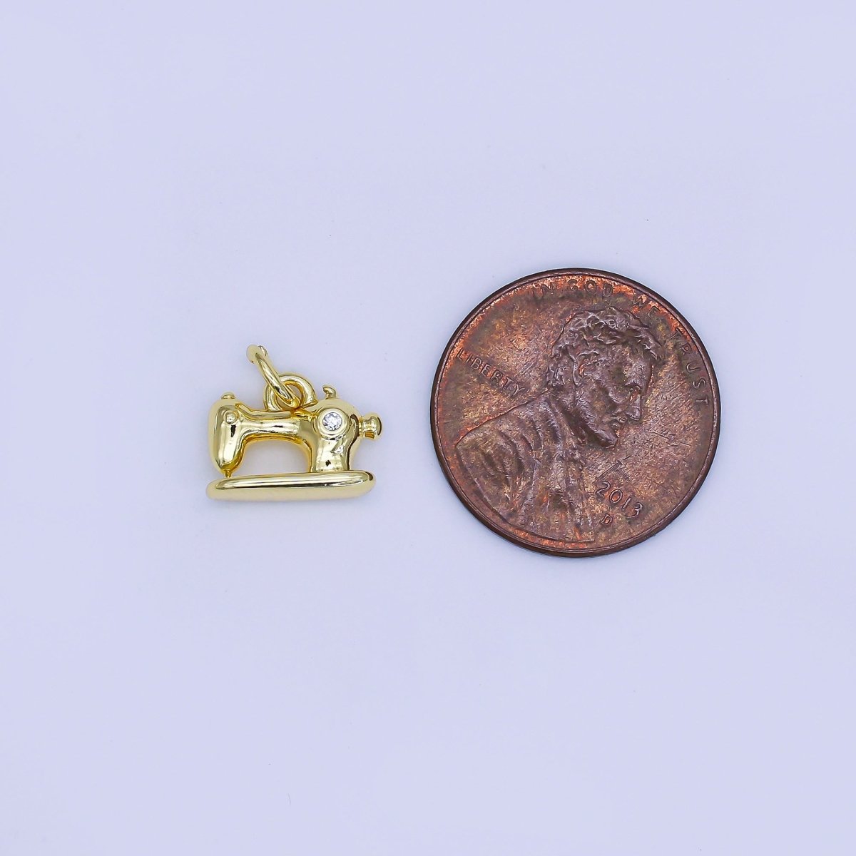 24K Gold Filled 9mm Round CZ Tiny Sewing Machine Pendant | AJ318 - DLUXCA