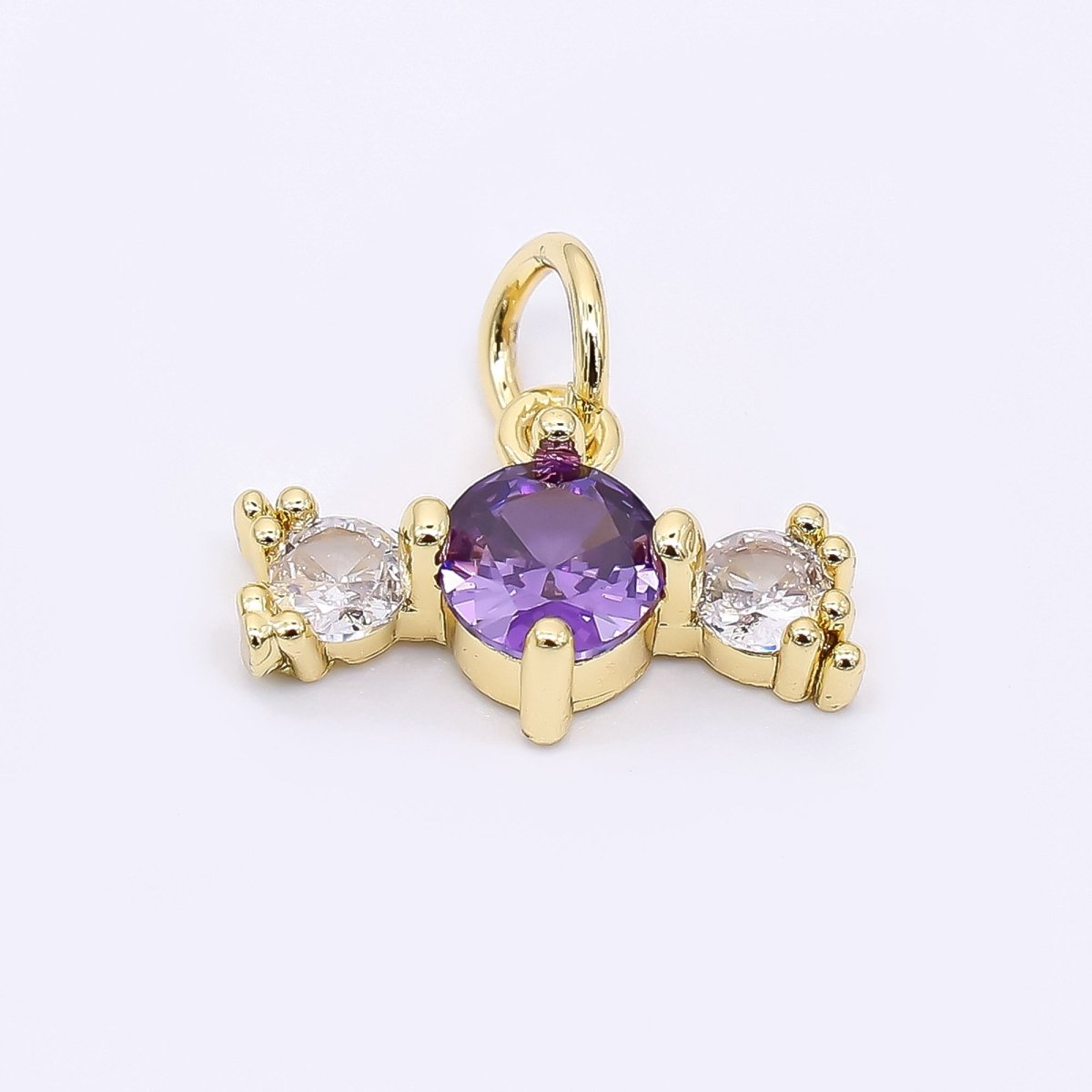 24K Gold Filled 9mm Royal Blue, Green, & Purple Round Clear Candy Bar CZ Charm | AJ - 502 - DLUXCA