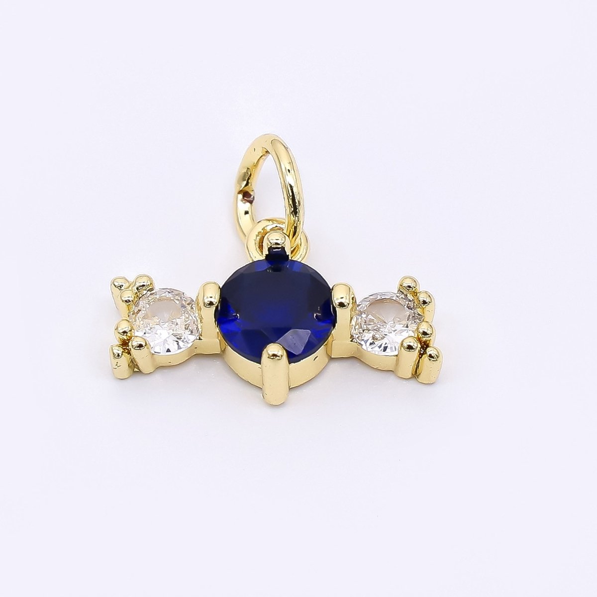 24K Gold Filled 9mm Royal Blue, Green, & Purple Round Clear Candy Bar CZ Charm | AJ - 502 - DLUXCA