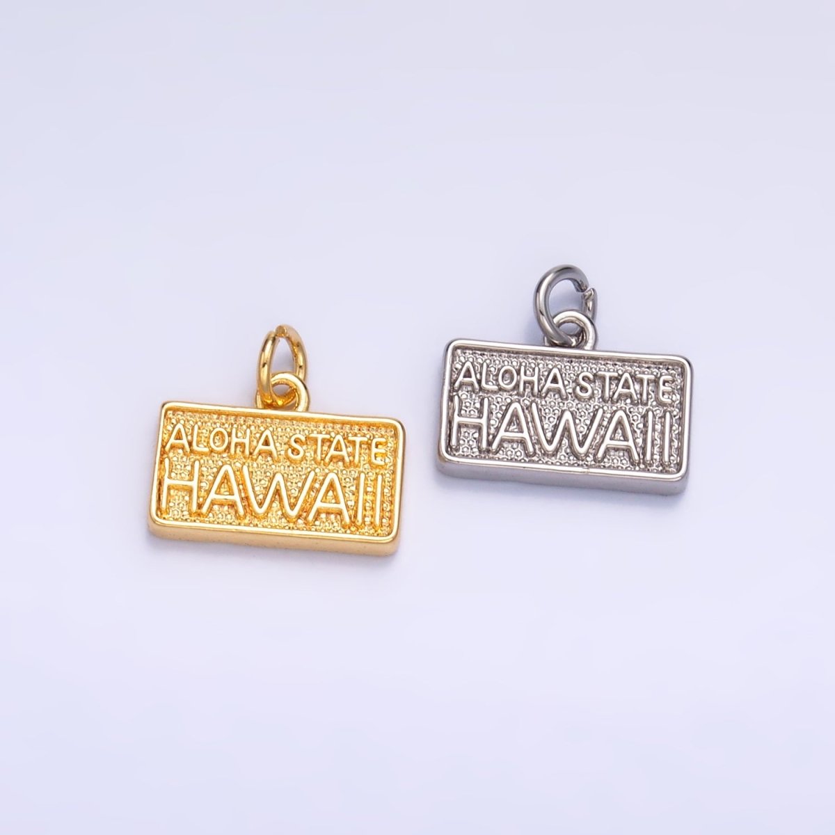 24K Gold Filled "ALOHA STATE: HAWAII" Script License Plate Charm in Gold & Silver | W284 - DLUXCA