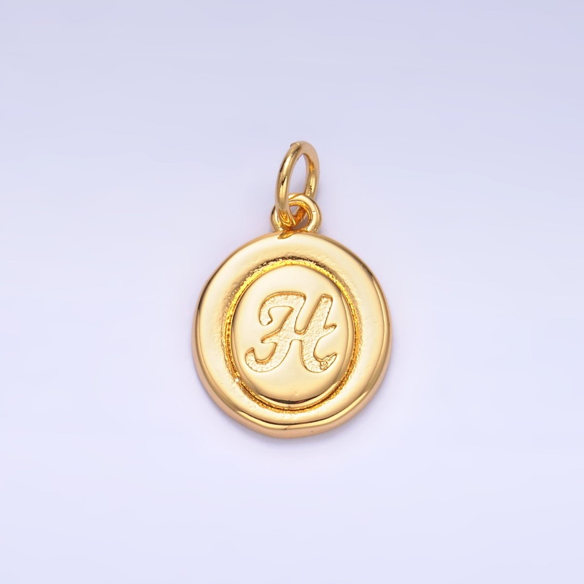 24K Gold Filled Alphabet Letter Initial Script Engraved Stamped Oval Charm | A836 - A848 - DLUXCA