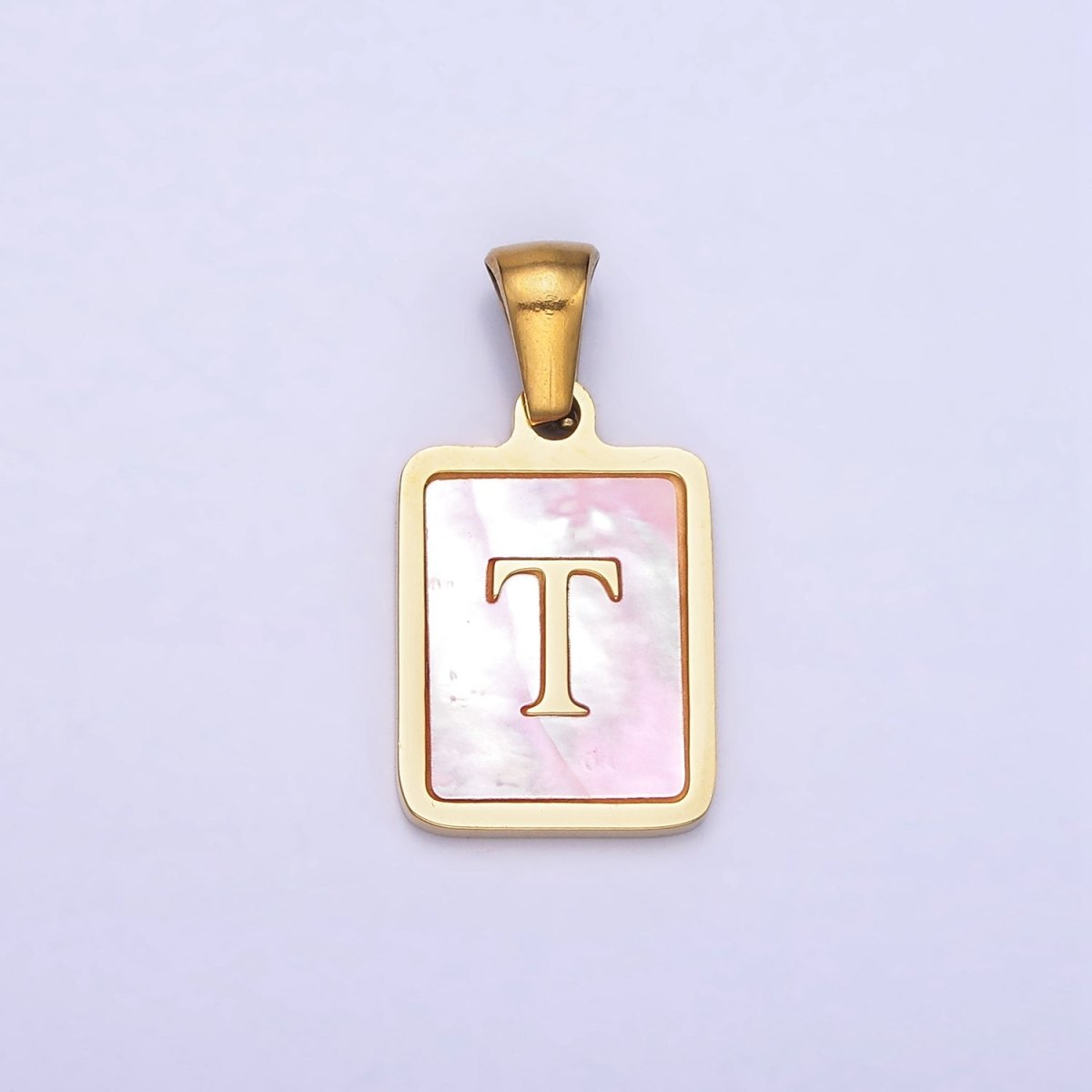 24K Gold Filled Alphabet Letter Pink Shell Pearl Bezel Pendant | A1565 - A1577 - DLUXCA