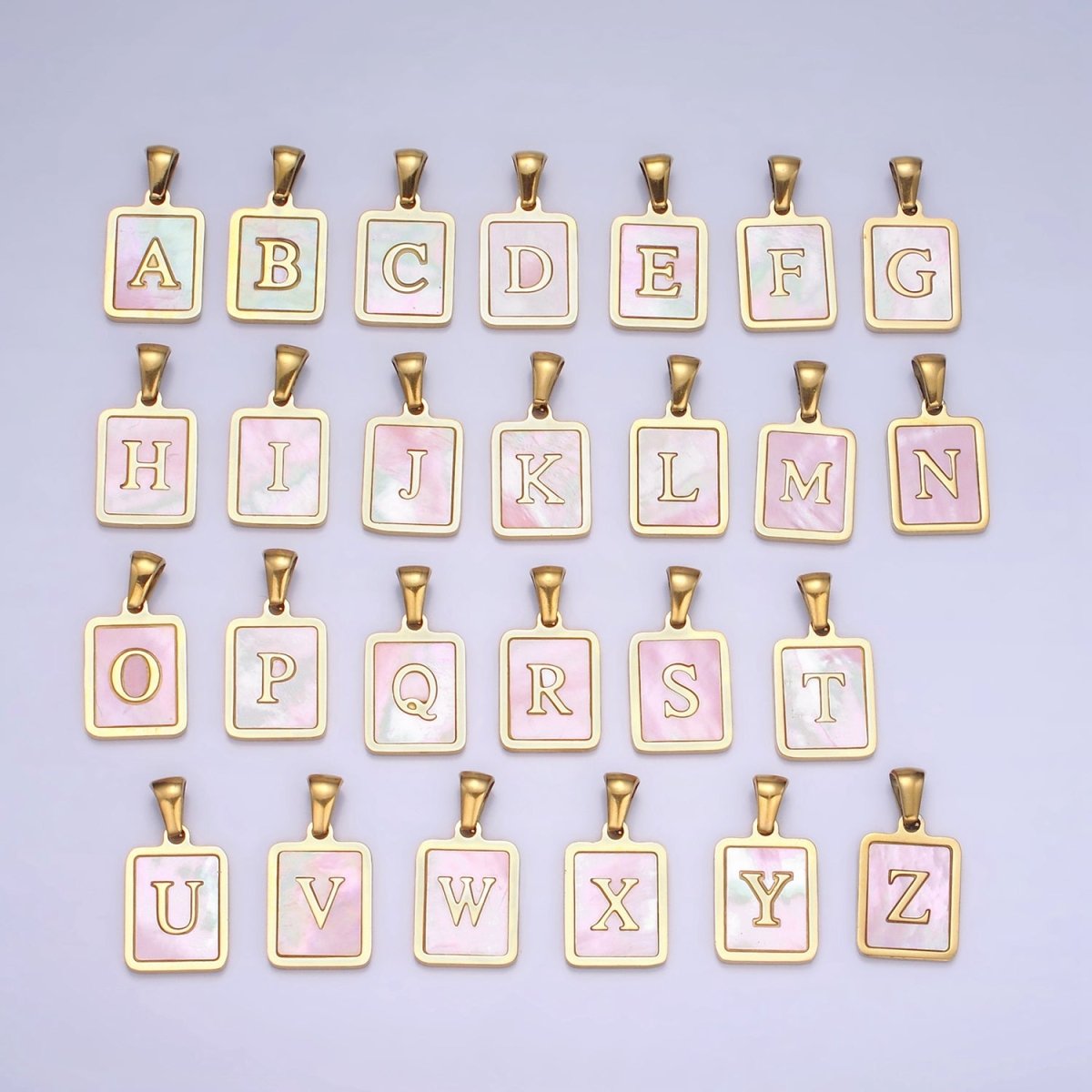 24K Gold Filled Alphabet Letter Pink Shell Pearl Bezel Pendant | A1565 - A1577 - DLUXCA