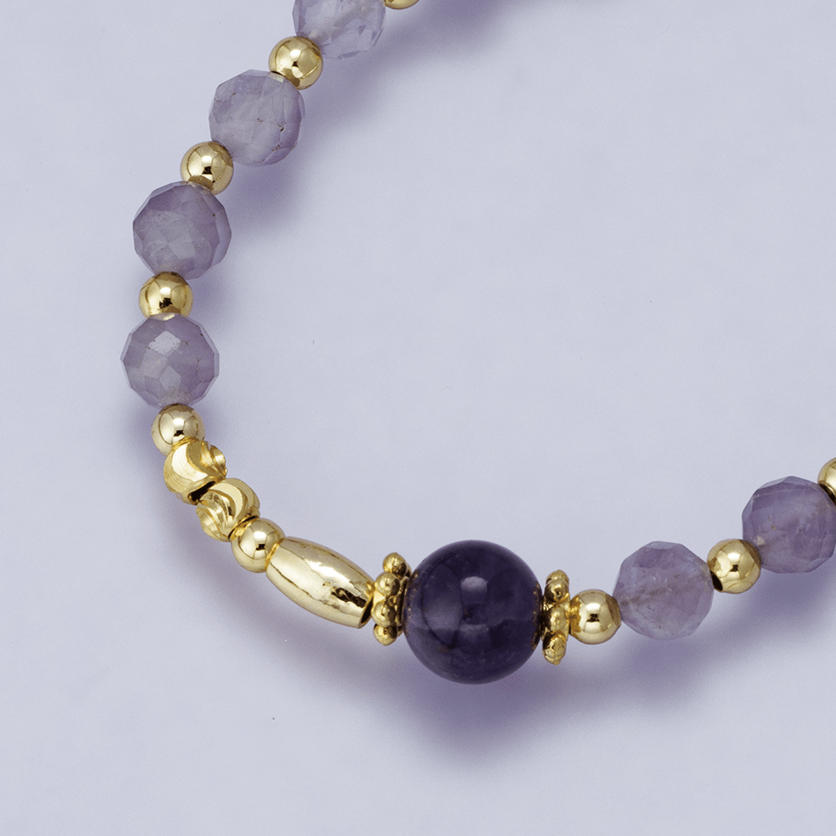 24K Gold Filled Amethyst Multifaceted Gemstone Ball Ribbed Cable Chain Half 16 Inch Necklace w. Extender | WA - 04206 - DLUXCA