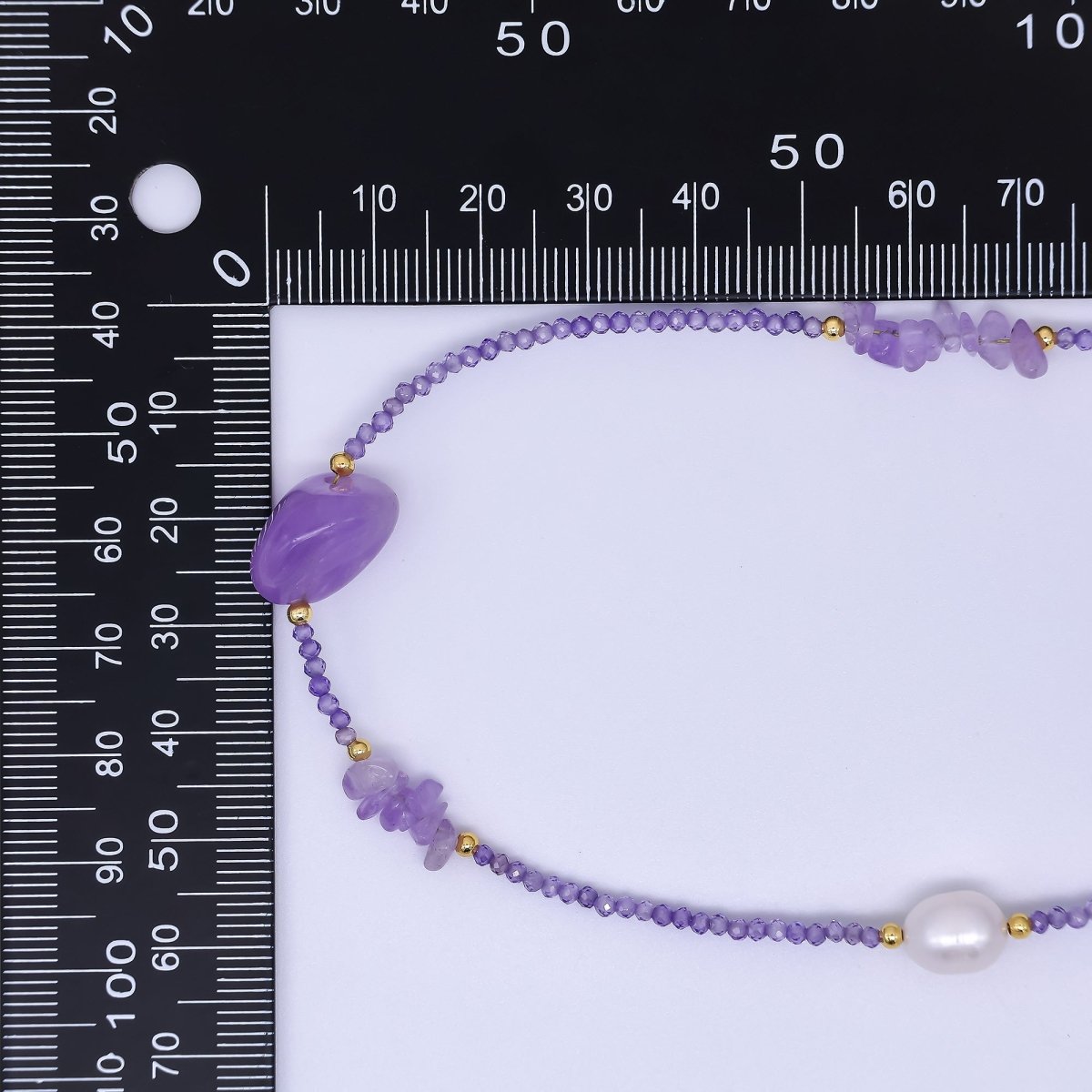 24K Gold Filled Amethyst Natural Gemstone Beaded Chain Necklace 16.92 Inch with Extender | WA - 3345 - DLUXCA