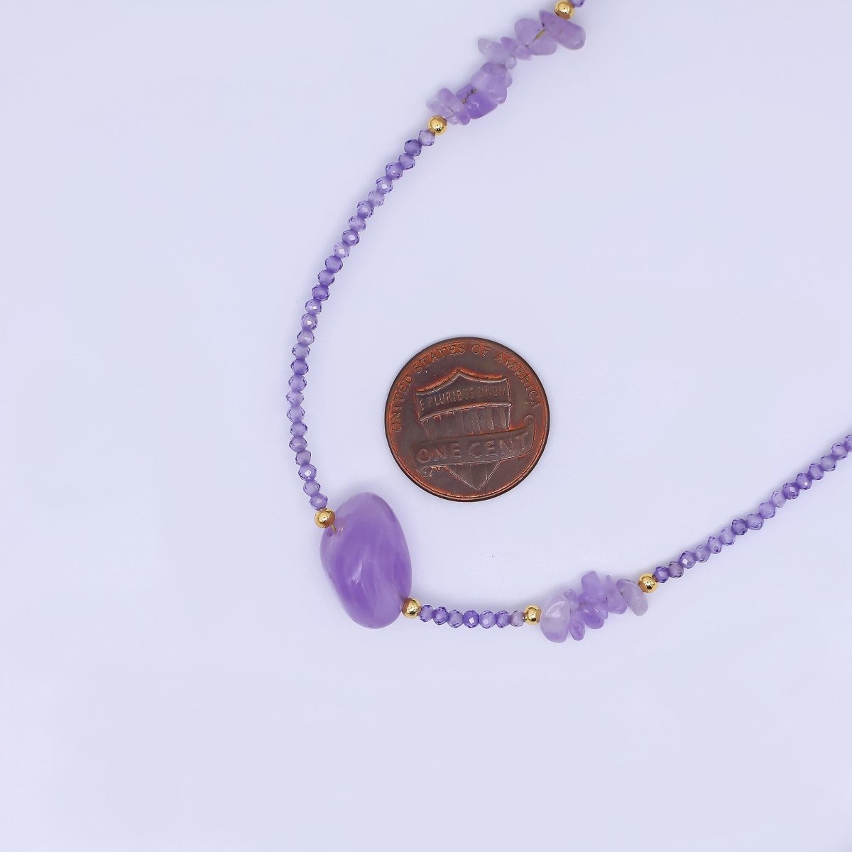 24K Gold Filled Amethyst Natural Gemstone Beaded Chain Necklace 16.92 Inch with Extender | WA - 3345 - DLUXCA