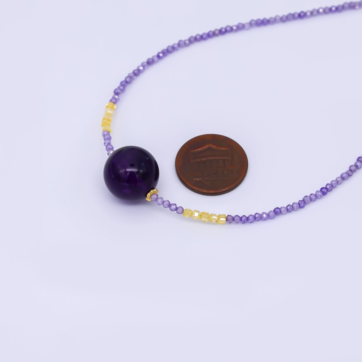 24K Gold Filled Amethyst Natural Gemstone Shades of Purple Beaded Chain Necklace 16.53 Inch with Extender | WA - 3346 - DLUXCA