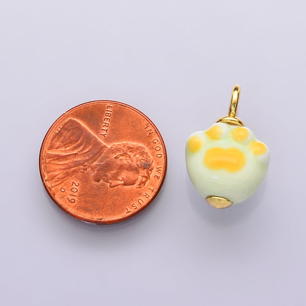 24K Gold Filled Animal Paw Print Ceramic Drop Pendant | N147 - DLUXCA