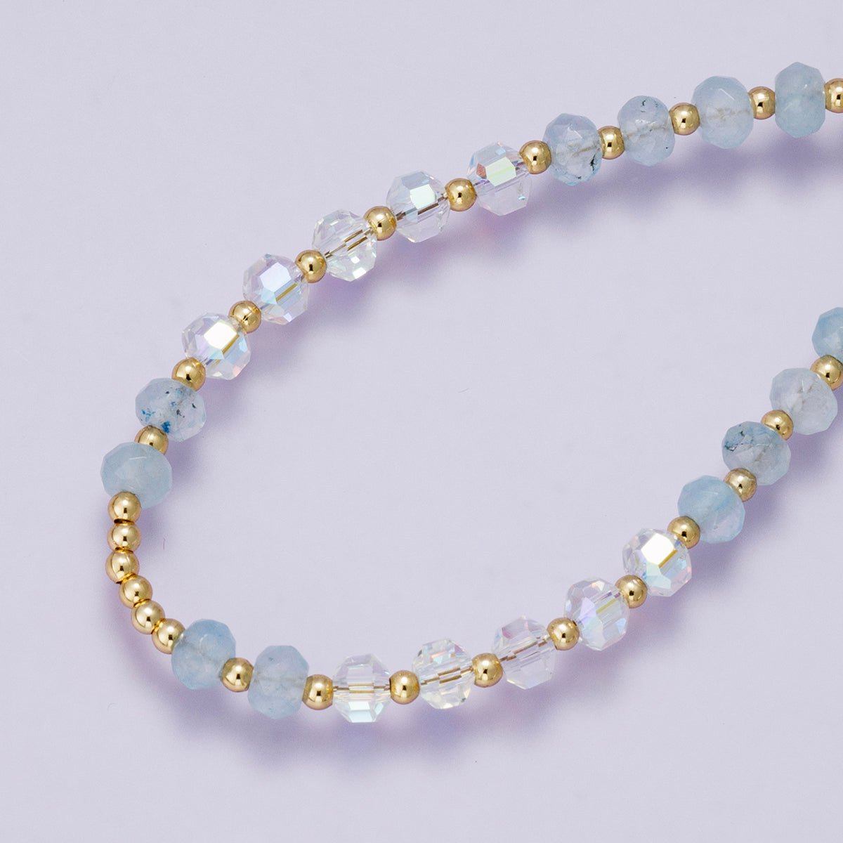 24K Gold Filled Aquamarine Multifaceted Gemstone Ball Paperclip Chain Half 18 Inch Necklace w. Extender | WA - 04228 - DLUXCA
