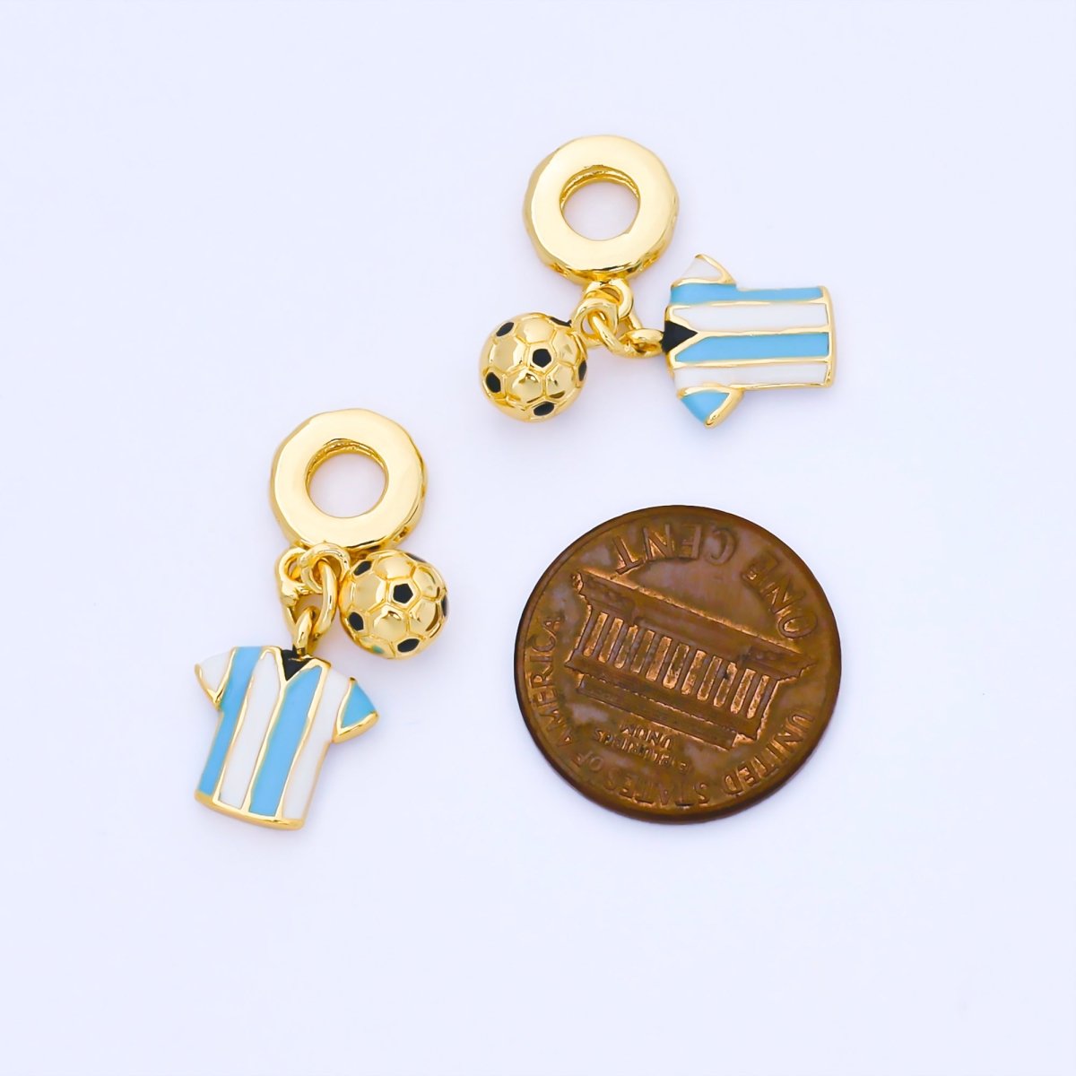 24K Gold Filled Argentina Jersey, Football Ball Enamel Rondelle Drop Pendant | AF1567 - DLUXCA