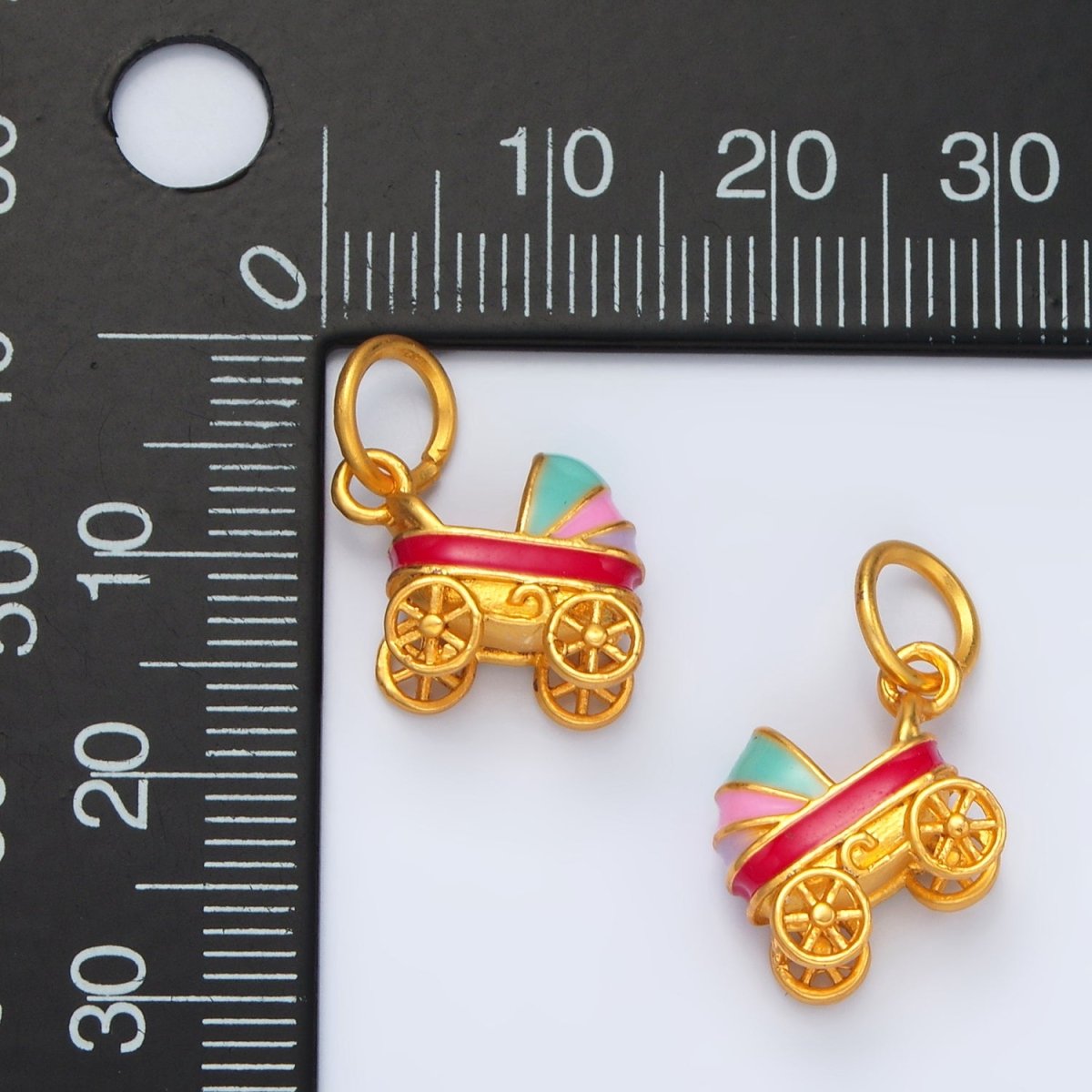 24K Gold Filled Baby Carriage Enamel Charm | M147 - DLUXCA