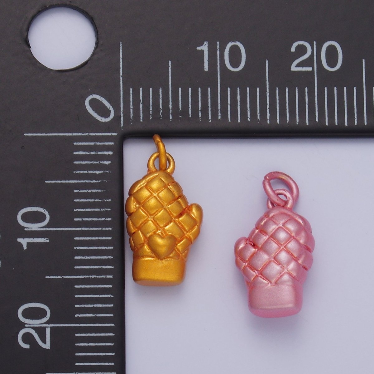 24K Gold Filled Baby Pink, Orange, Pink Heart Mitten Baking Glove Charm | C021 C022 - DLUXCA