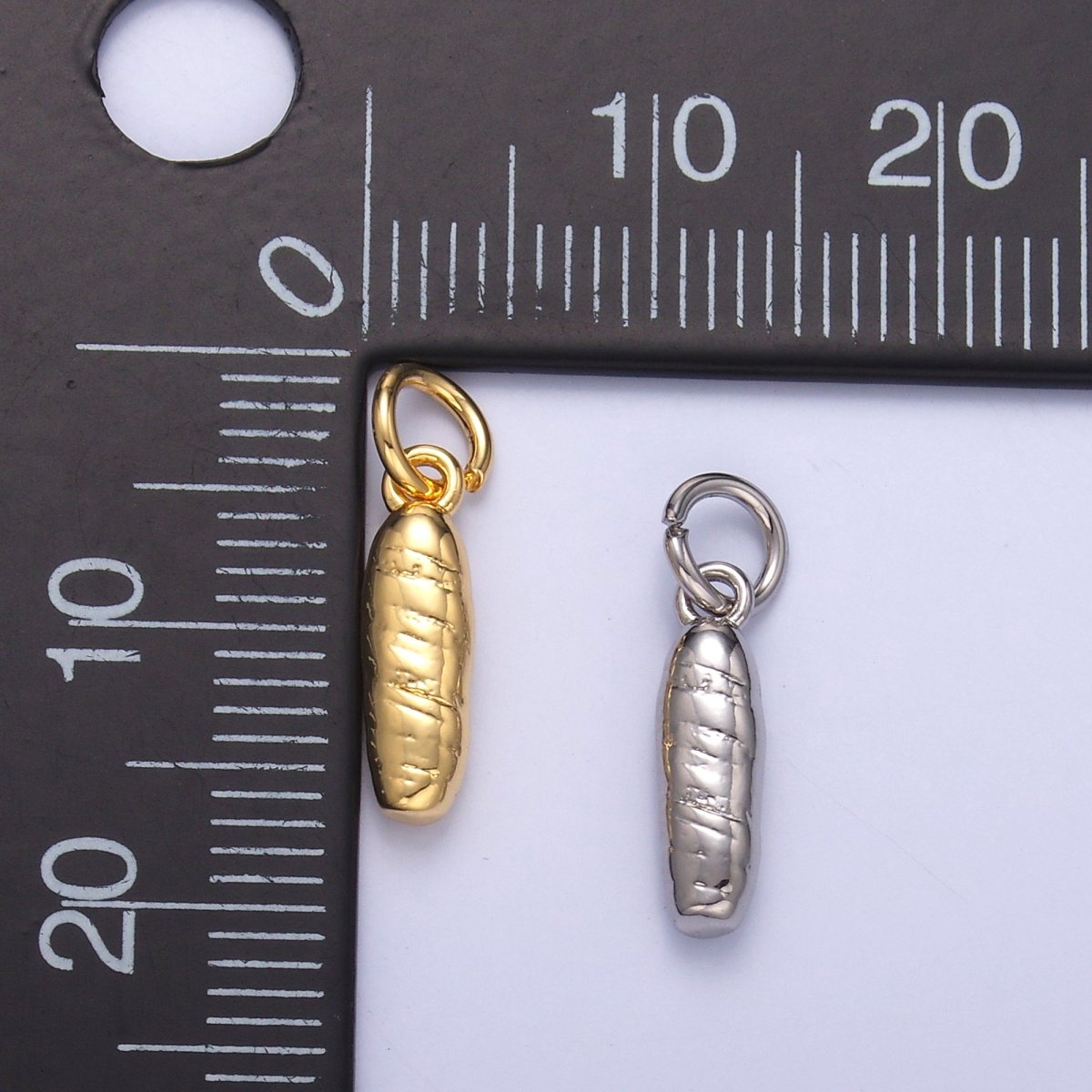 24K Gold Filled Baguette Bread Multidimensional 3D Charm in Gold & Silver | N017 - DLUXCA