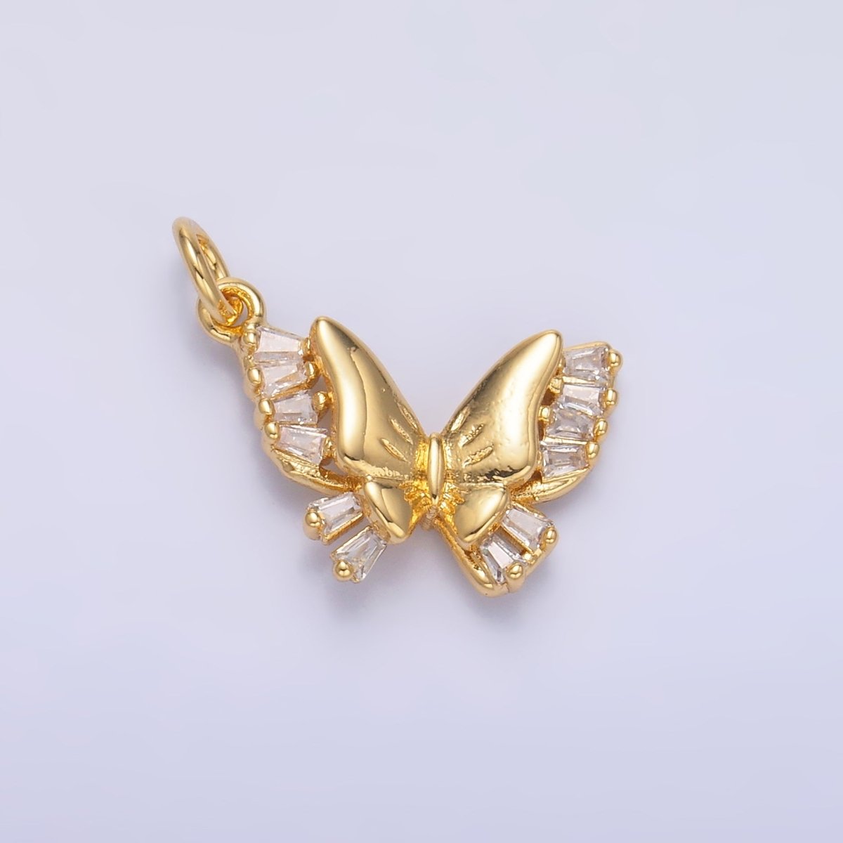 24K Gold Filled Baguette CZ Butterfly Charm in Gold & Silver | C018 - DLUXCA