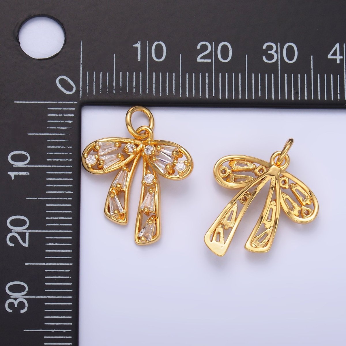 24K Gold Filled Baguette CZ Cluster Bow Pendant Charm | M261 - DLUXCA