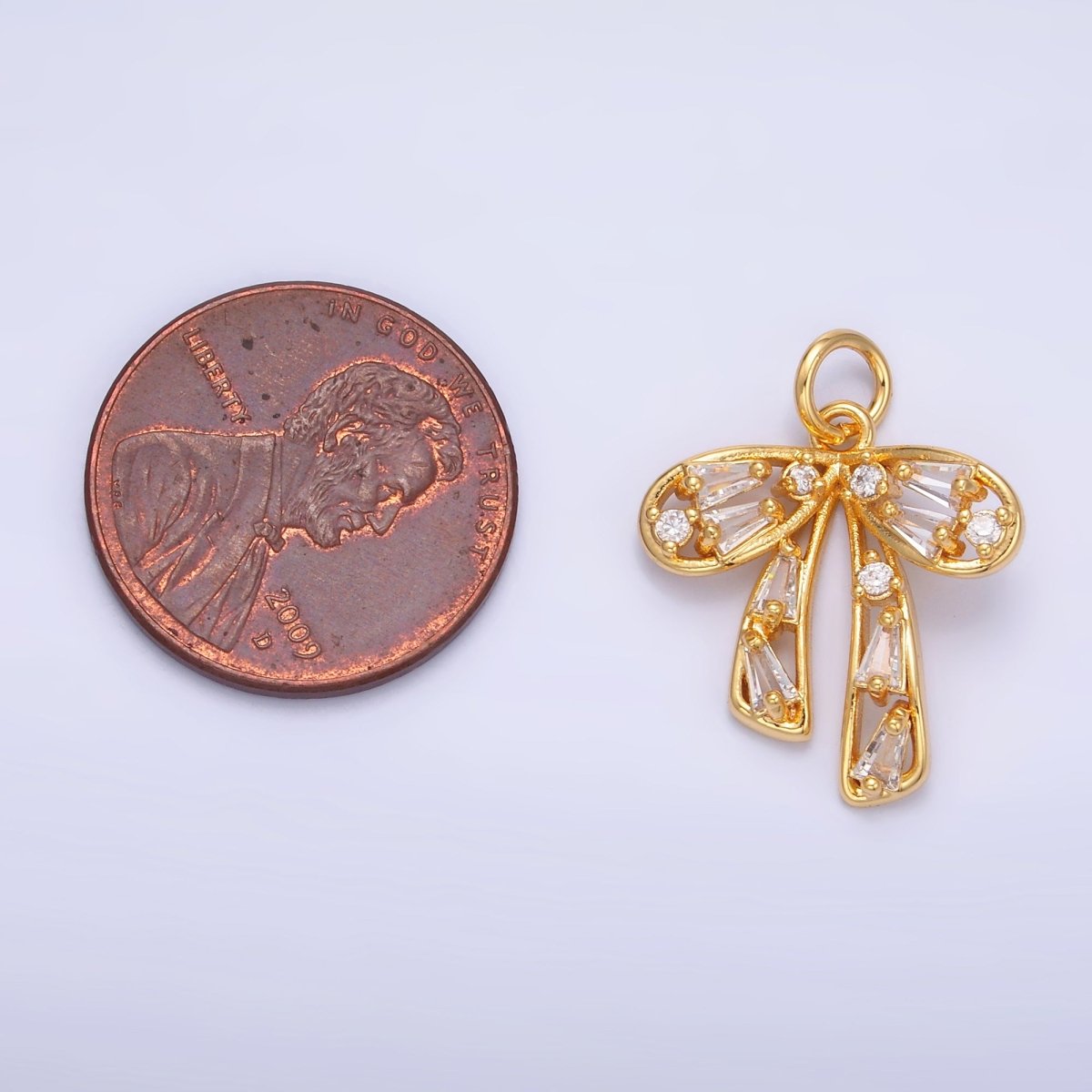 24K Gold Filled Baguette CZ Cluster Bow Pendant Charm | M261 - DLUXCA