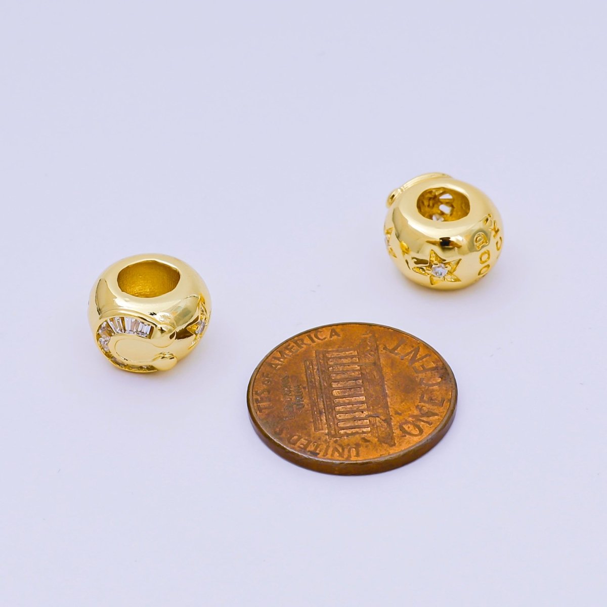 24K Gold Filled Baguette CZ Cubic Horseshoe Rondelle Bead Spacer | B - 083 - DLUXCA