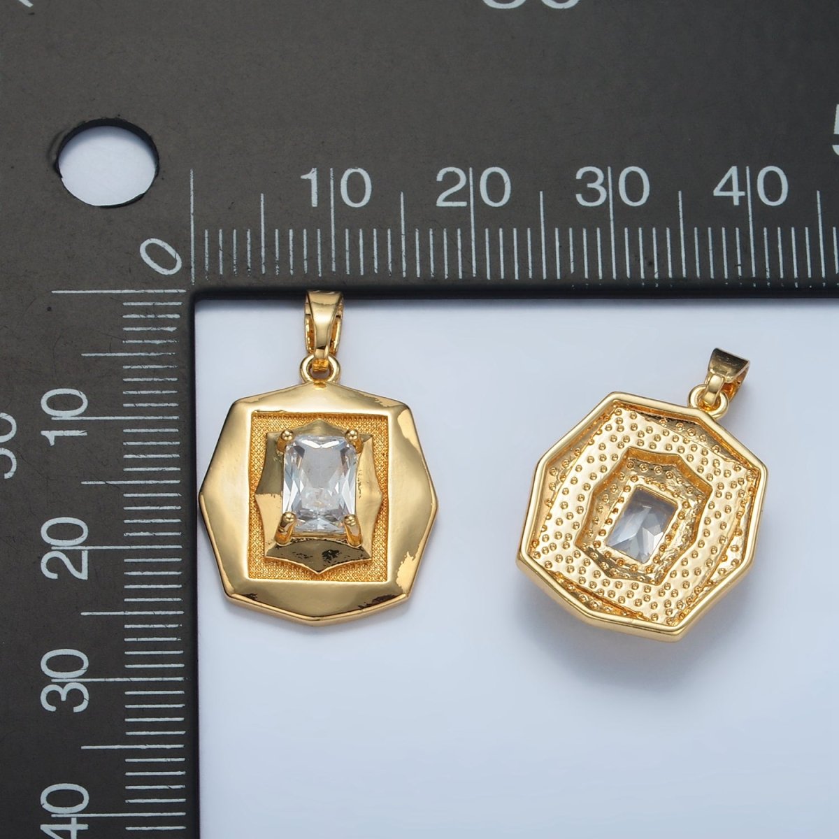 24K Gold Filled Baguette CZ Geometric Hexagonal Pendant | I697 - DLUXCA