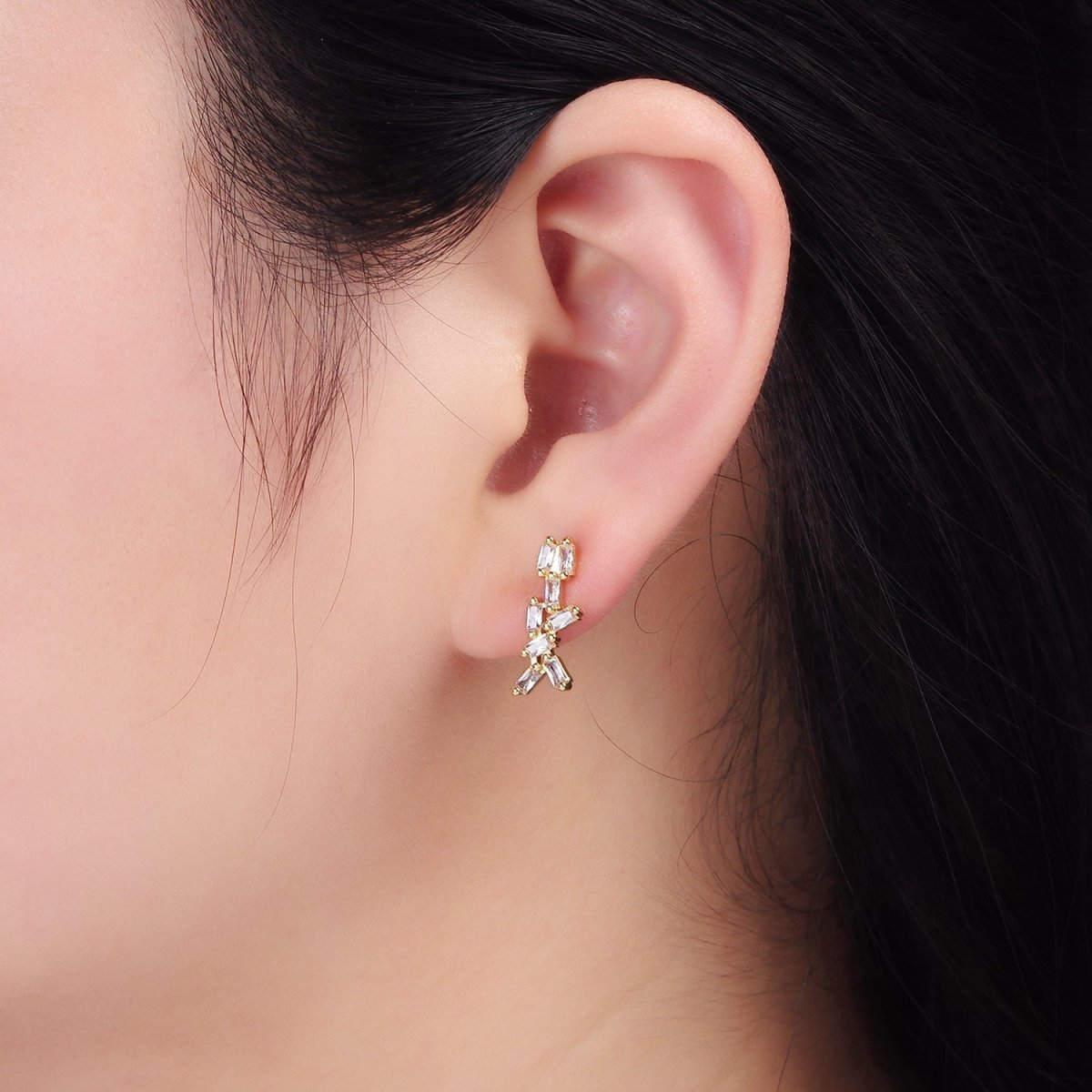 24K Gold Filled Baguette CZ Geometric Stud Earrings | AB1176 - DLUXCA