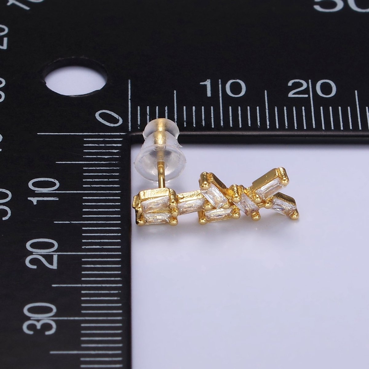 24K Gold Filled Baguette CZ Geometric Stud Earrings | AB1176 - DLUXCA