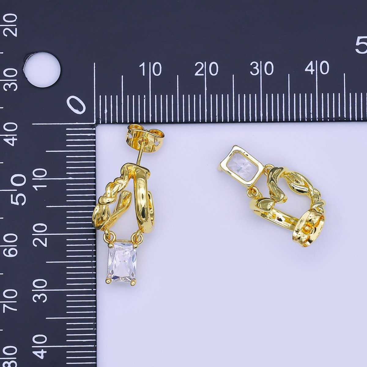 24K Gold Filled Baguette CZ Knot Double Band C - Shaped Hoop Earrings | AI517 - DLUXCA