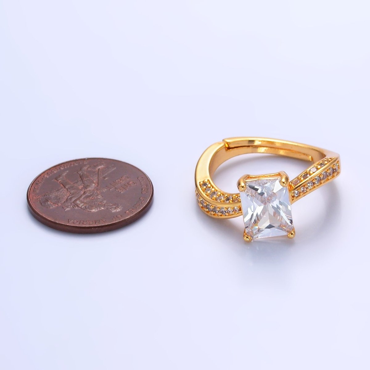 24K Gold Filled Baguette CZ Micro Paved Curved Ring | O327 - DLUXCA