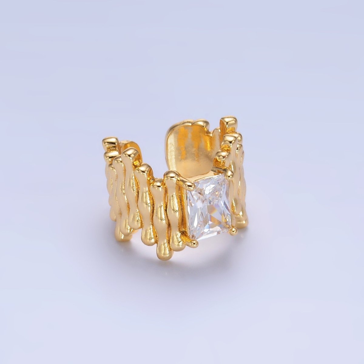 24K Gold Filled Baguette CZ Molten Linear Ear Cuff Earring | AI173 - DLUXCA
