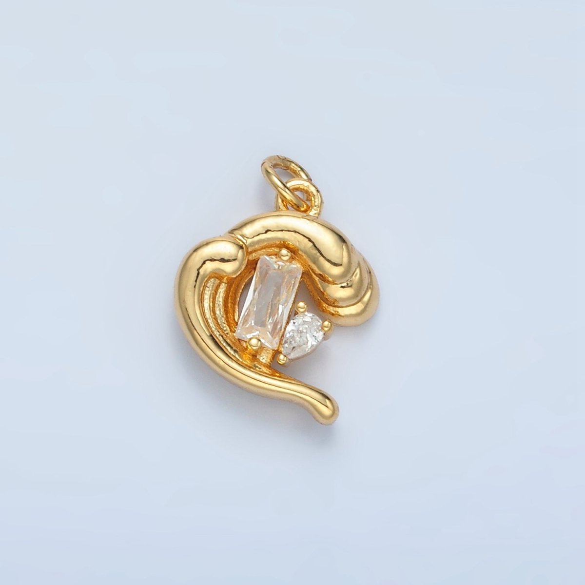 24K Gold Filled Baguette CZ Ocean Sea Wave Charm in Gold & Silver | E606 - DLUXCA