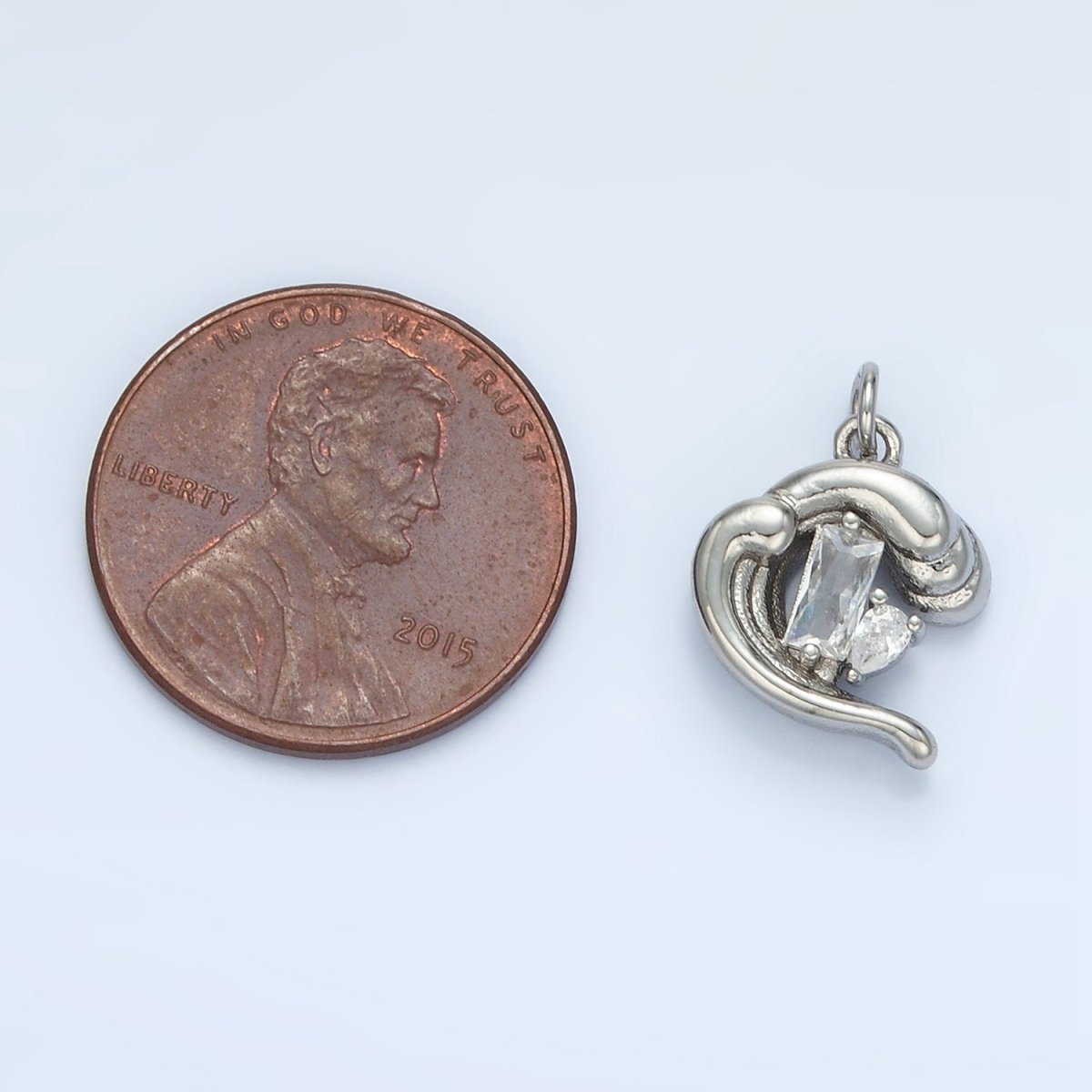 24K Gold Filled Baguette CZ Ocean Sea Wave Charm in Gold & Silver | E606 - DLUXCA