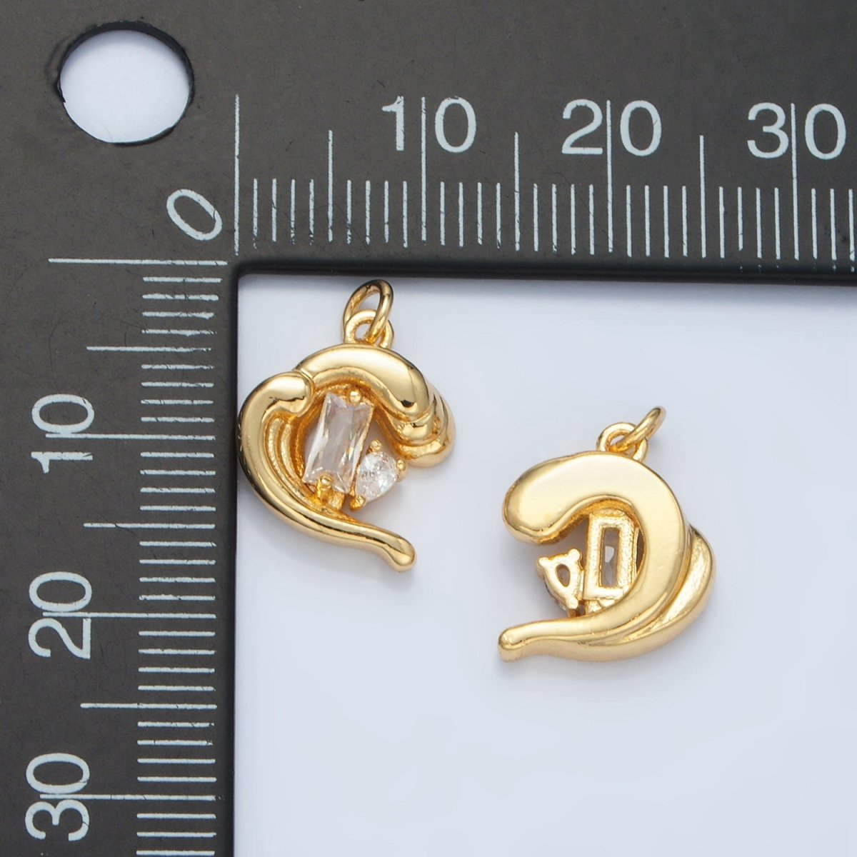 24K Gold Filled Baguette CZ Ocean Sea Wave Charm in Gold & Silver | E606 - DLUXCA
