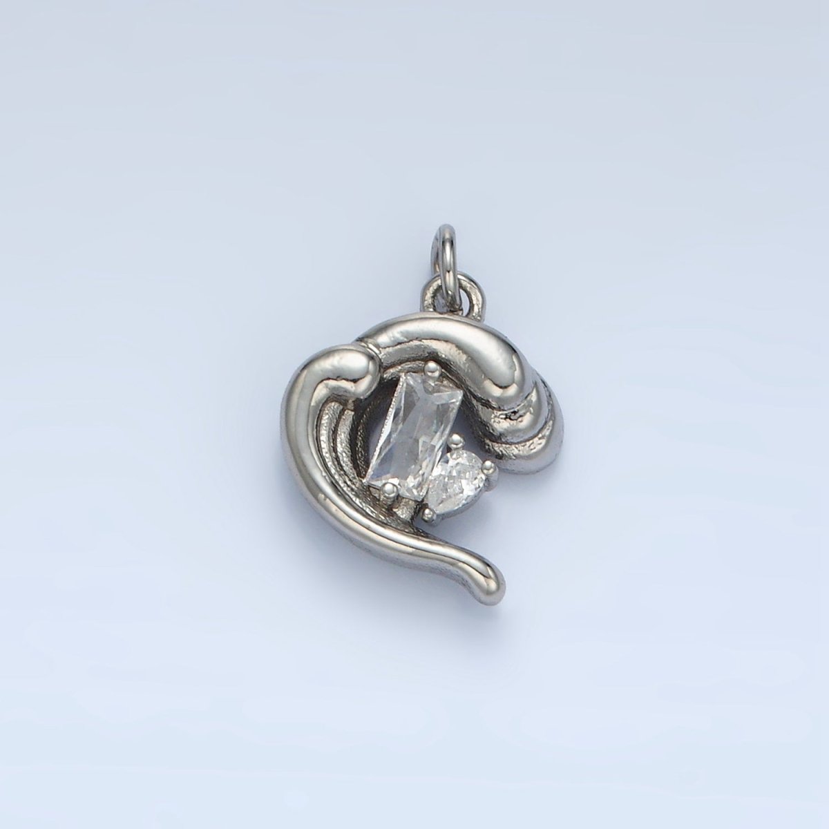 24K Gold Filled Baguette CZ Ocean Sea Wave Charm in Gold & Silver | E606 - DLUXCA