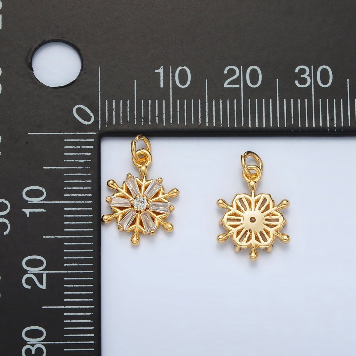 24K Gold Filled Baguette CZ Snowdrop Mini Charm | AC148 - DLUXCA