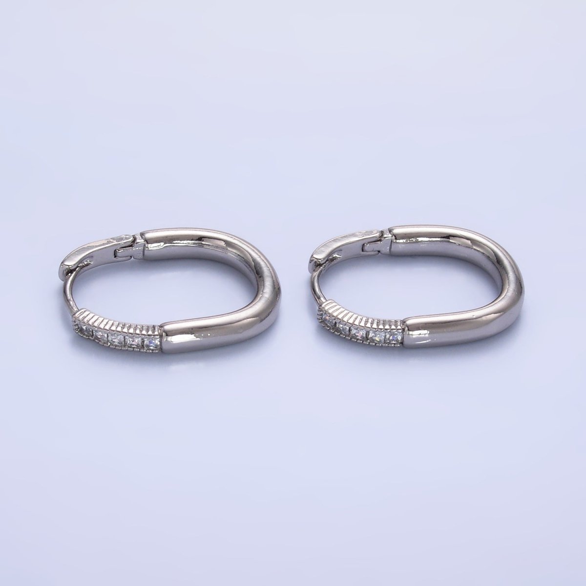 24K Gold Filled Baguette CZ U - Shaped Oblong Hoop Earring in Gold & Silver | AB869 AB870 - DLUXCA