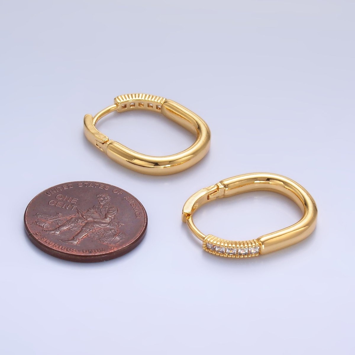 24K Gold Filled Baguette CZ U - Shaped Oblong Hoop Earring in Gold & Silver | AB869 AB870 - DLUXCA