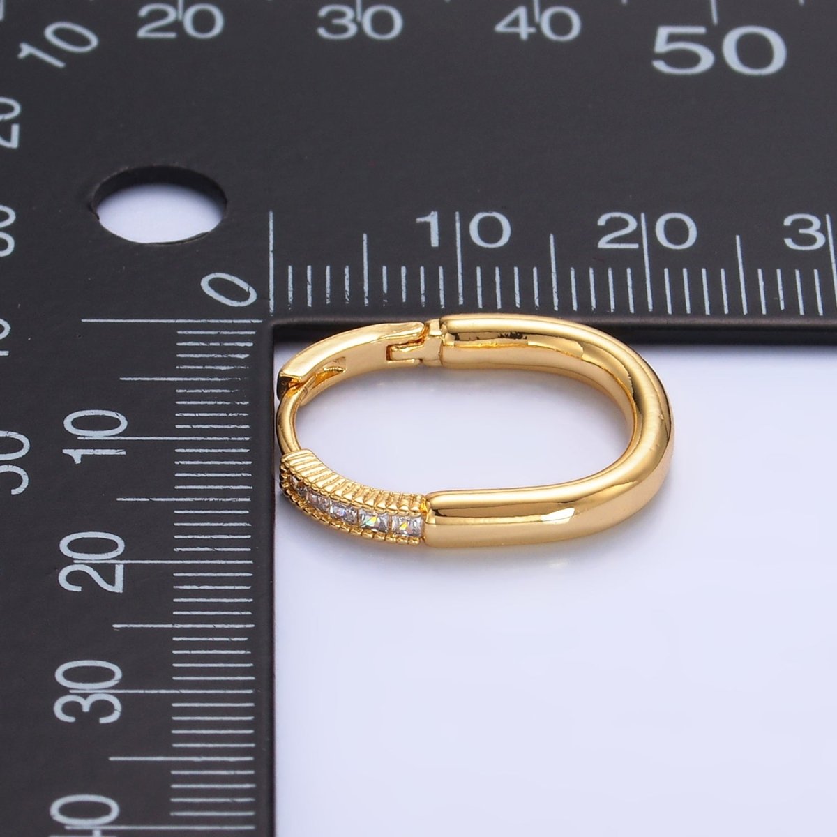 24K Gold Filled Baguette CZ U - Shaped Oblong Hoop Earring in Gold & Silver | AB869 AB870 - DLUXCA