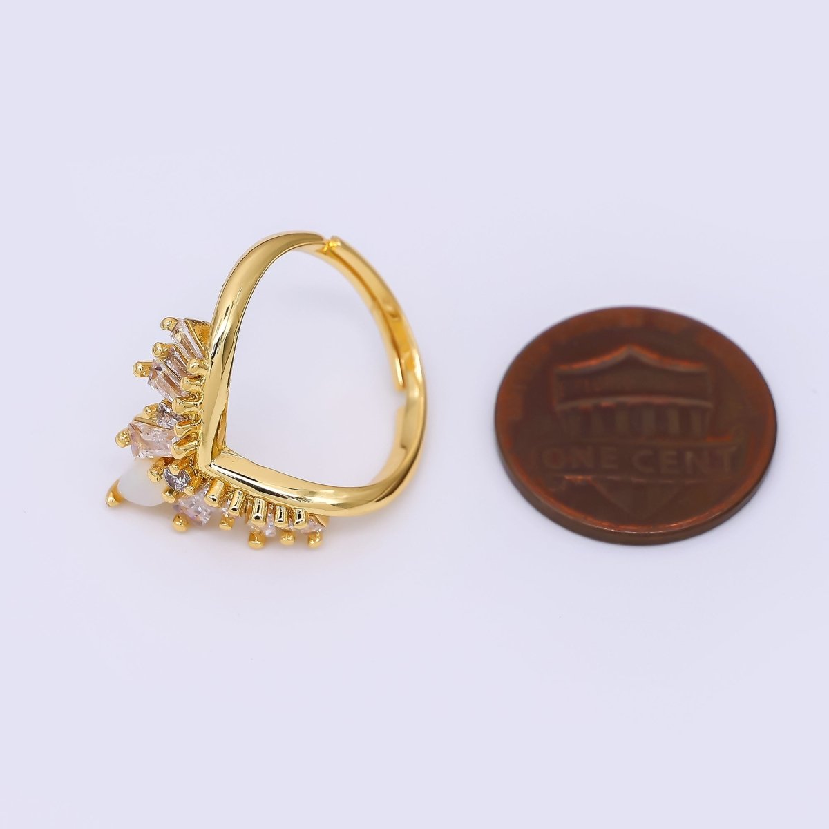 24K Gold Filled Baguette CZ V - Shaped Crown Ring | O1476 - DLUXCA