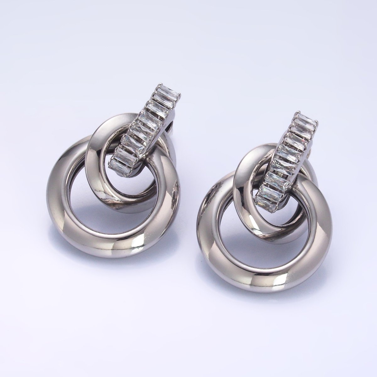 24K Gold Filled Baguette Door Knocker Geometric Stud Earrings in Gold & Silver | AB926 AB927 - DLUXCA