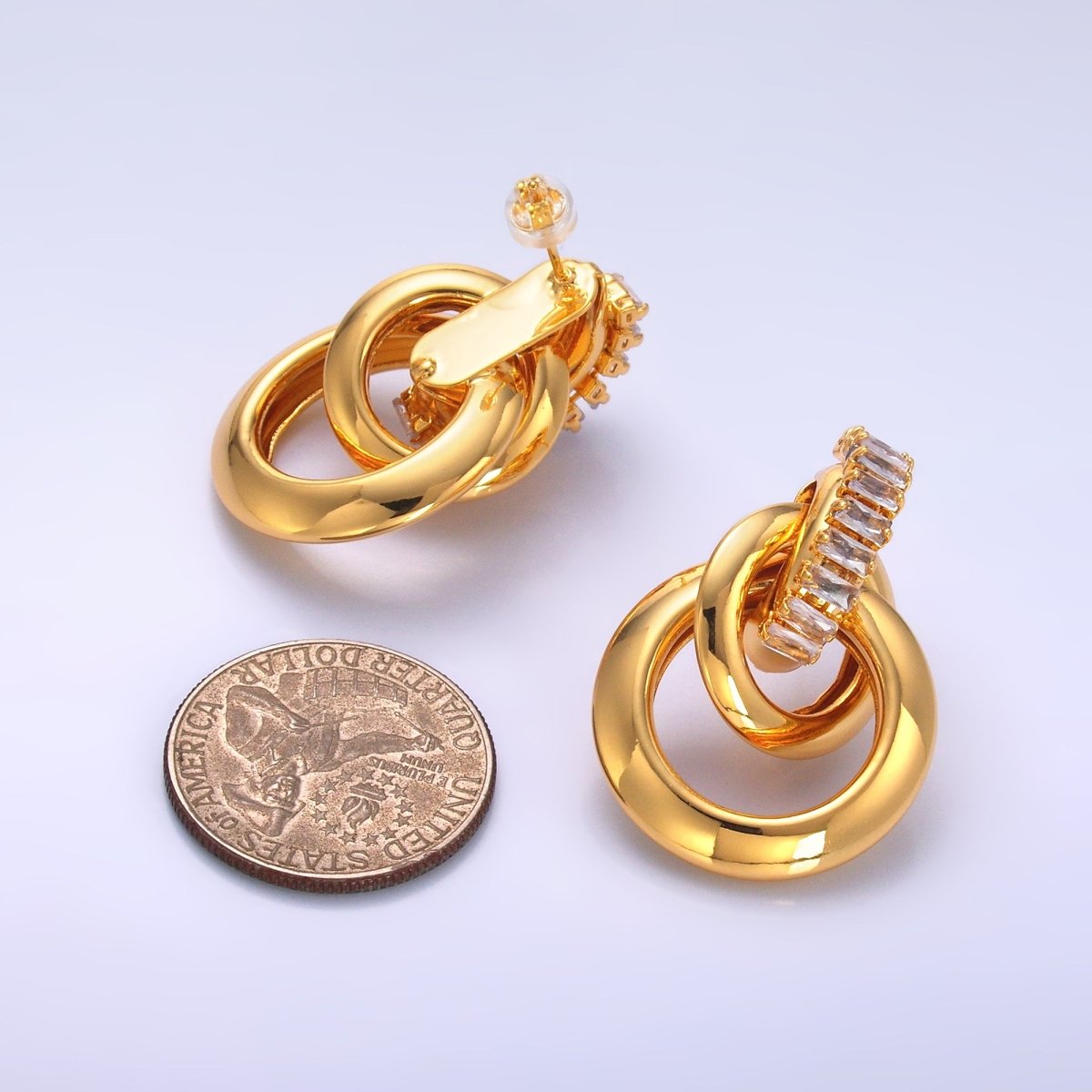 24K Gold Filled Baguette Door Knocker Geometric Stud Earrings in Gold & Silver | AB926 AB927 - DLUXCA