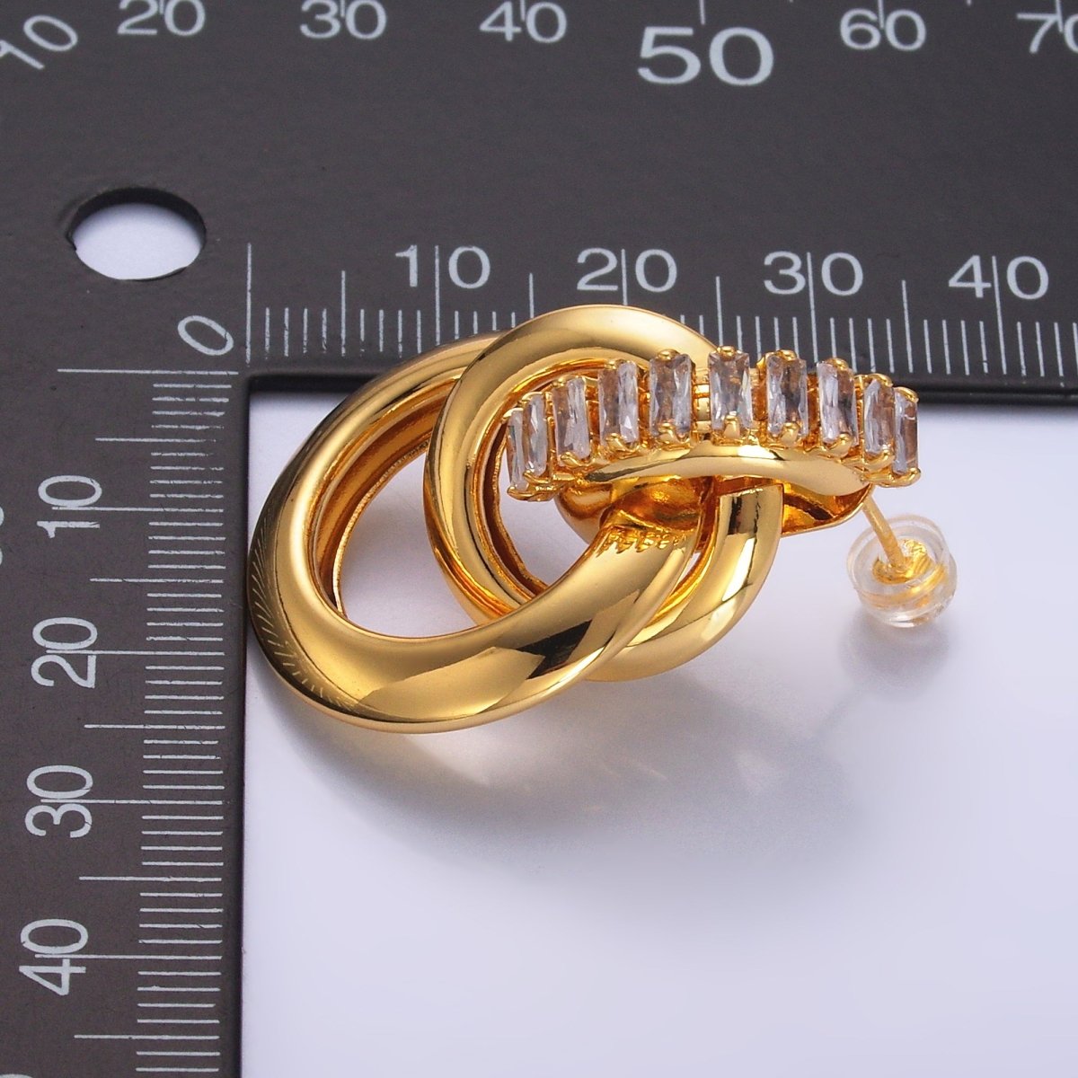 24K Gold Filled Baguette Door Knocker Geometric Stud Earrings in Gold & Silver | AB926 AB927 - DLUXCA