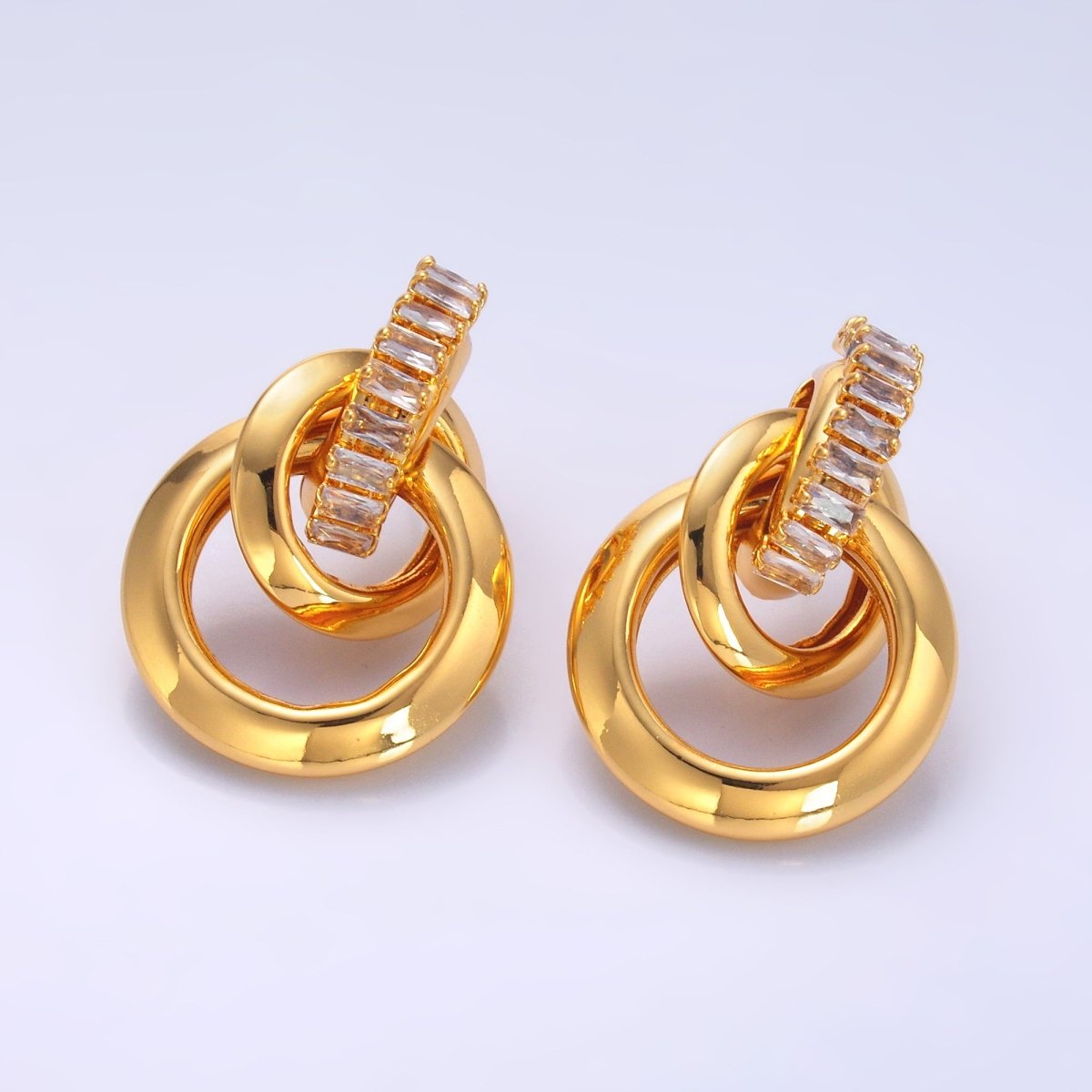 24K Gold Filled Baguette Door Knocker Geometric Stud Earrings in Gold & Silver | AB926 AB927 - DLUXCA
