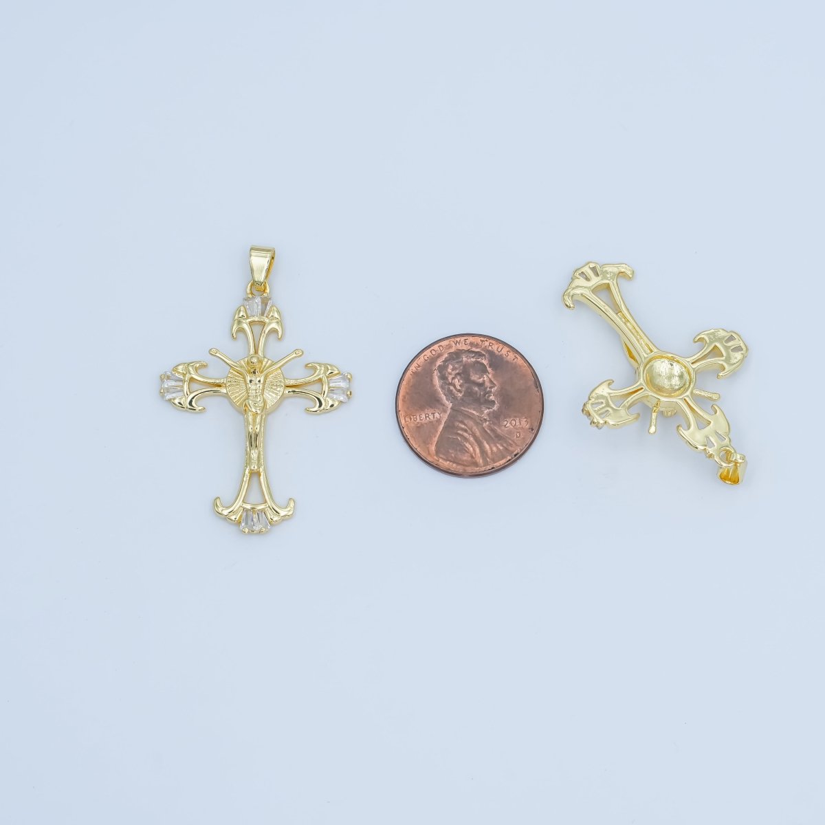 24K Gold Filled Baguette Geometric Crucifix Cross Pendant | AA1503 - DLUXCA