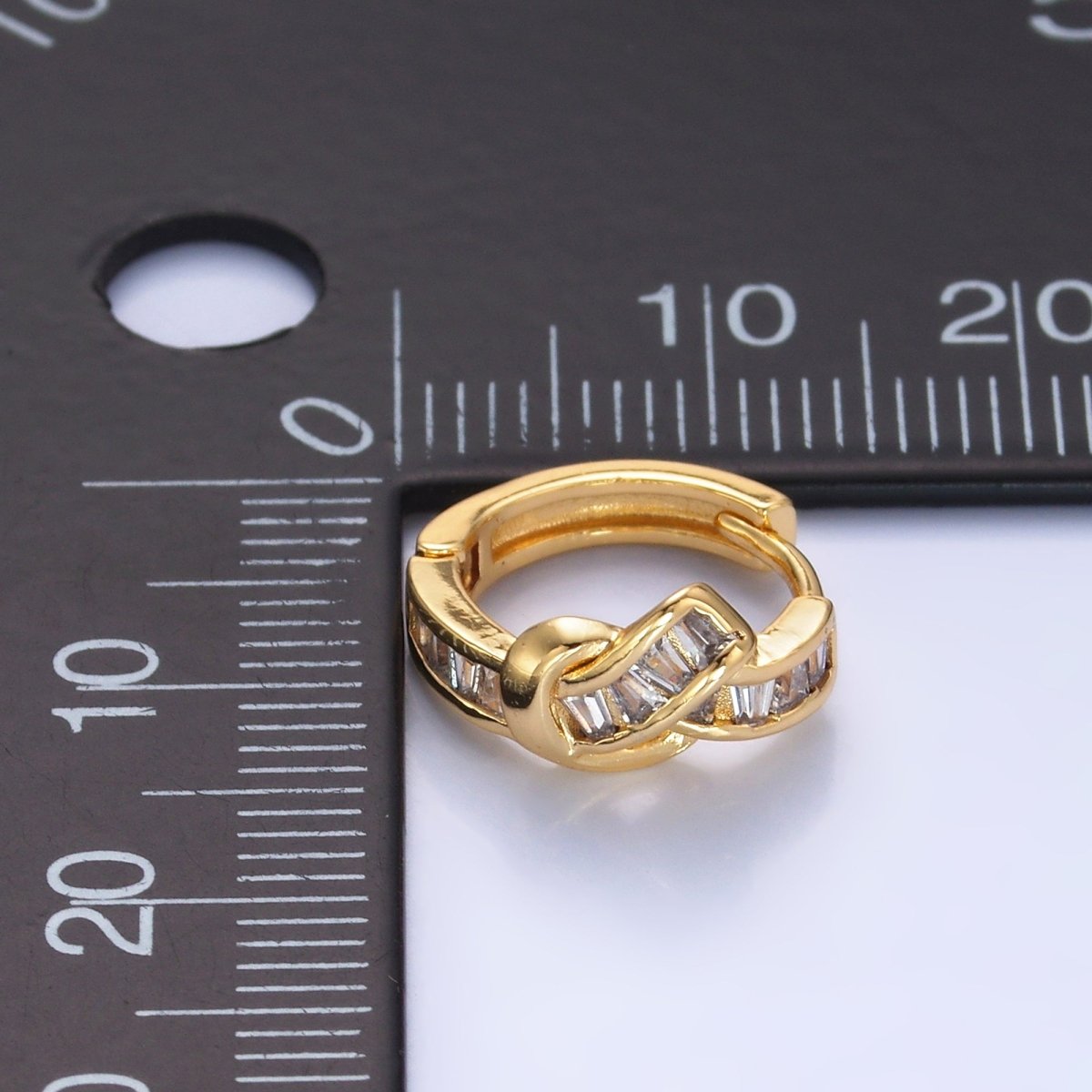 24K Gold Filled Baguette Knot Huggie Earrings | AB006 - DLUXCA