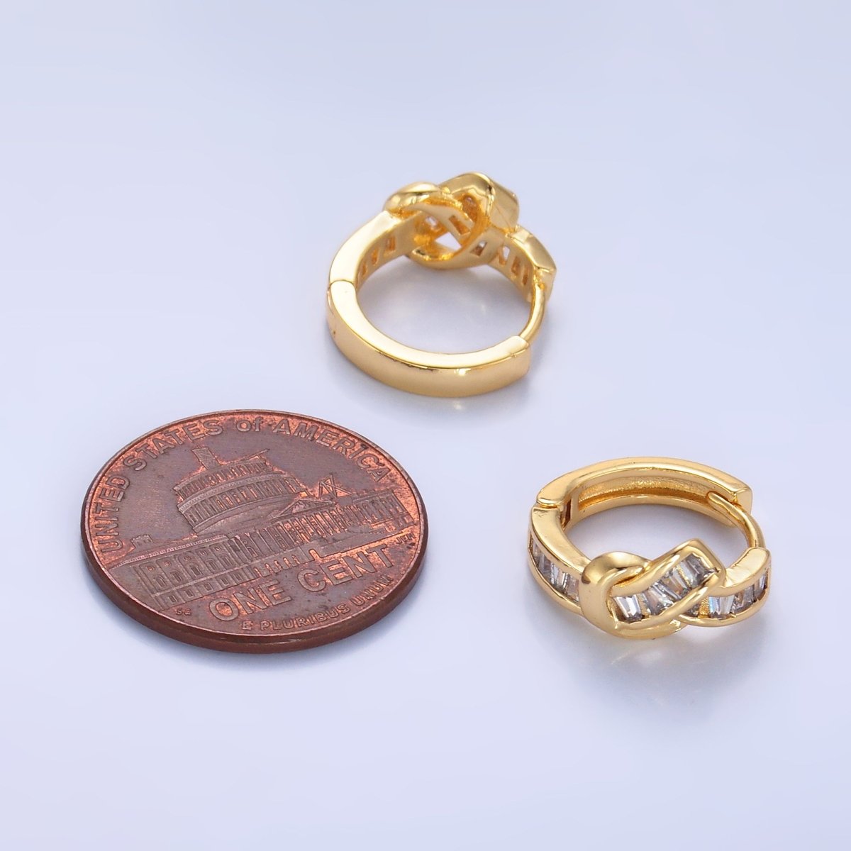 24K Gold Filled Baguette Knot Huggie Earrings | AB006 - DLUXCA