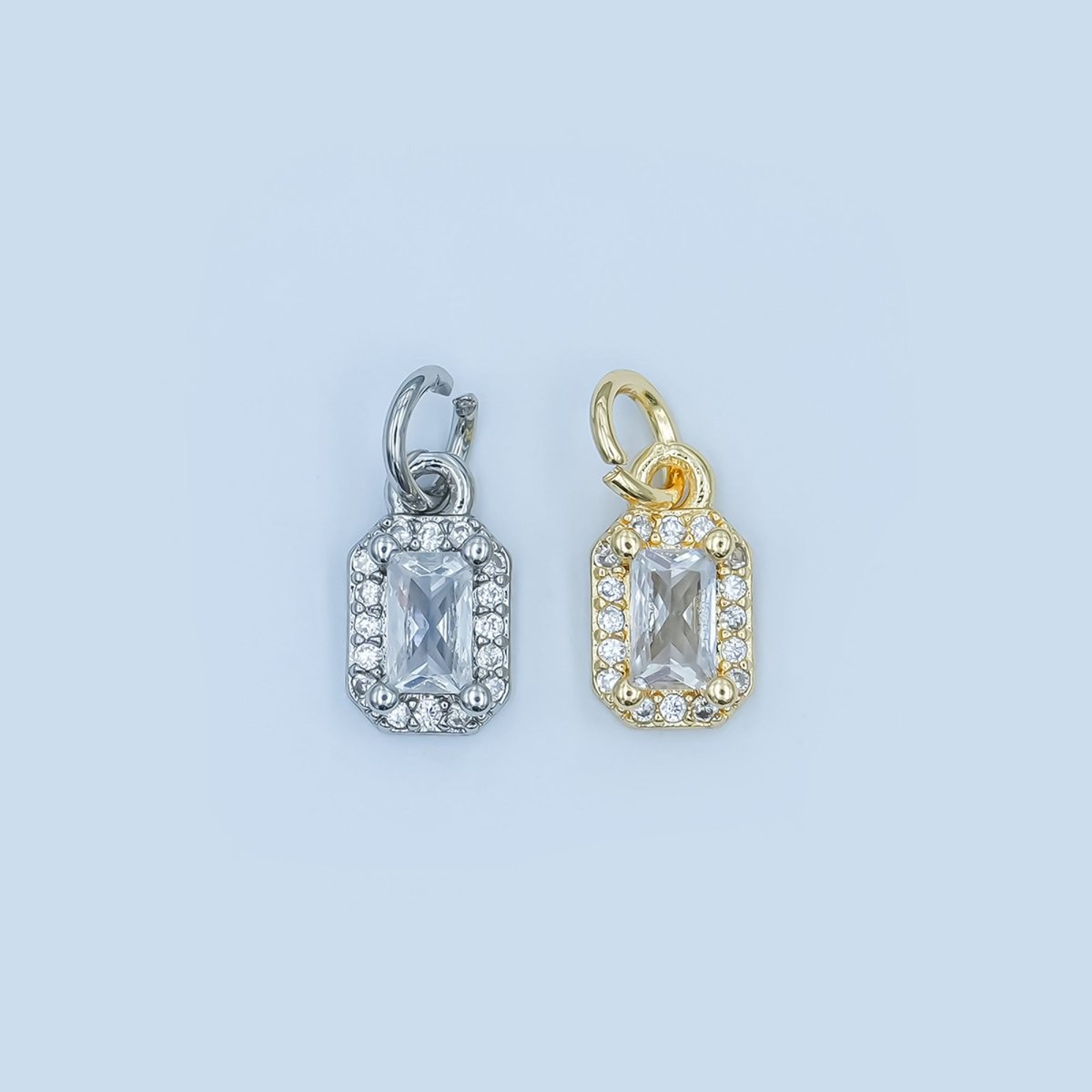 24K Gold Filled Baguette Micro Paved CZ Charm in Gold & Silver | E024 - DLUXCA