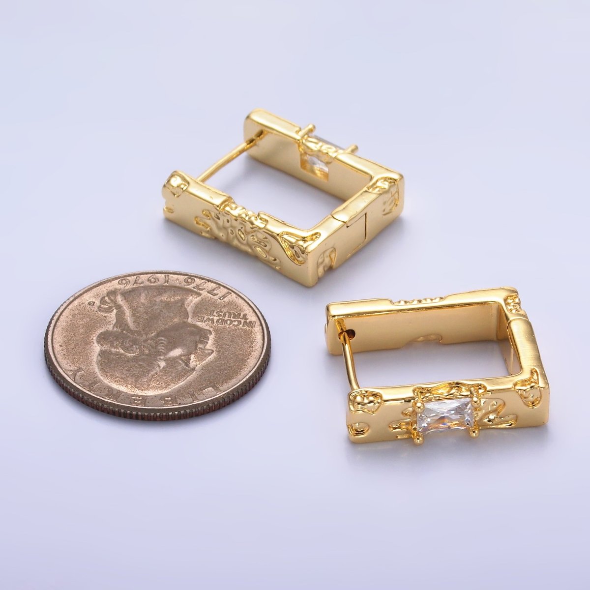 24K Gold Filled Baguette Molten Square Huggie Hoop Earrings | V526 - DLUXCA