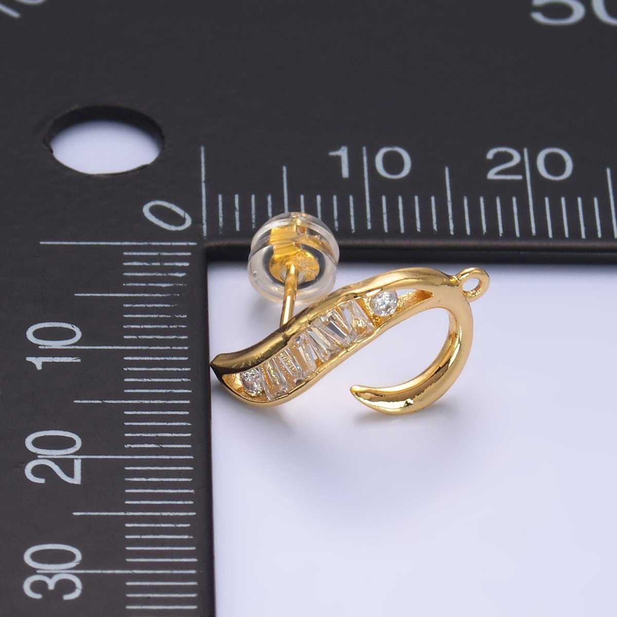 24K Gold Filled Baguette U - Curved Loop Stud Earrings Findings | Z1064 - DLUXCA