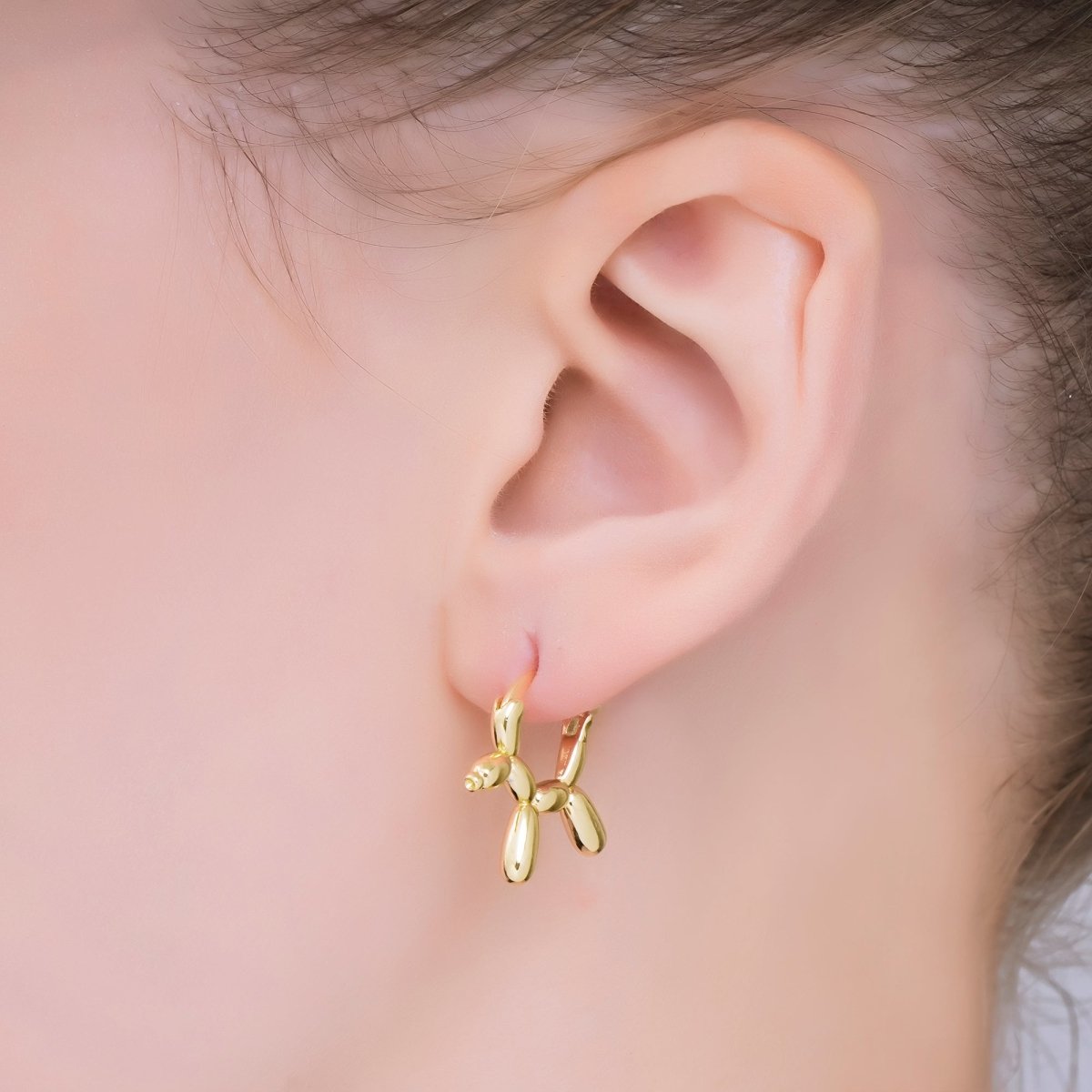 24K Gold Filled Balloon Dog Shaped Animal French Lock Hoops Earrings | AJ - 061 - DLUXCA