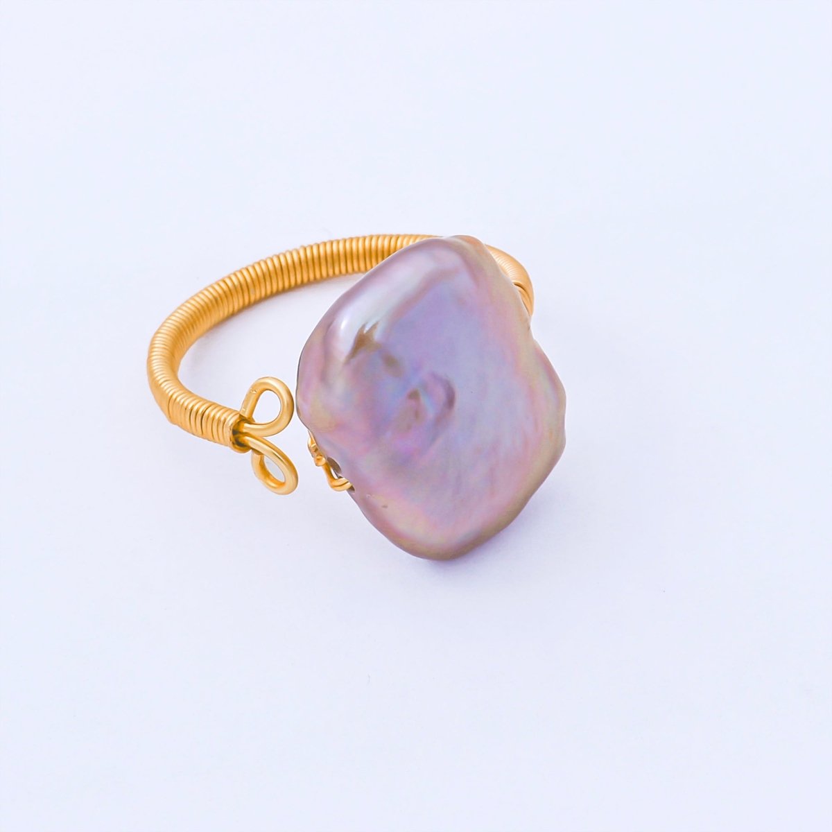 24K Gold Filled Baroque Freshwater Pearl Twisted Statement Solitaire Ring | O1643 O1650 - DLUXCA